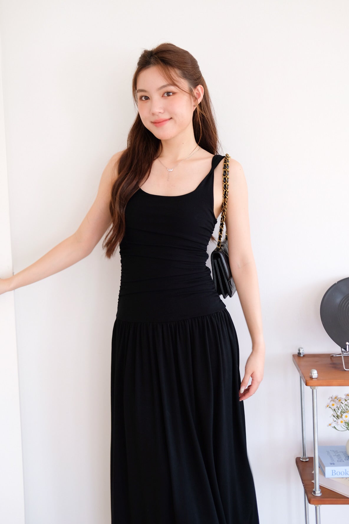 Rosalyn Scoop Ruched Maxi Dress (Black)