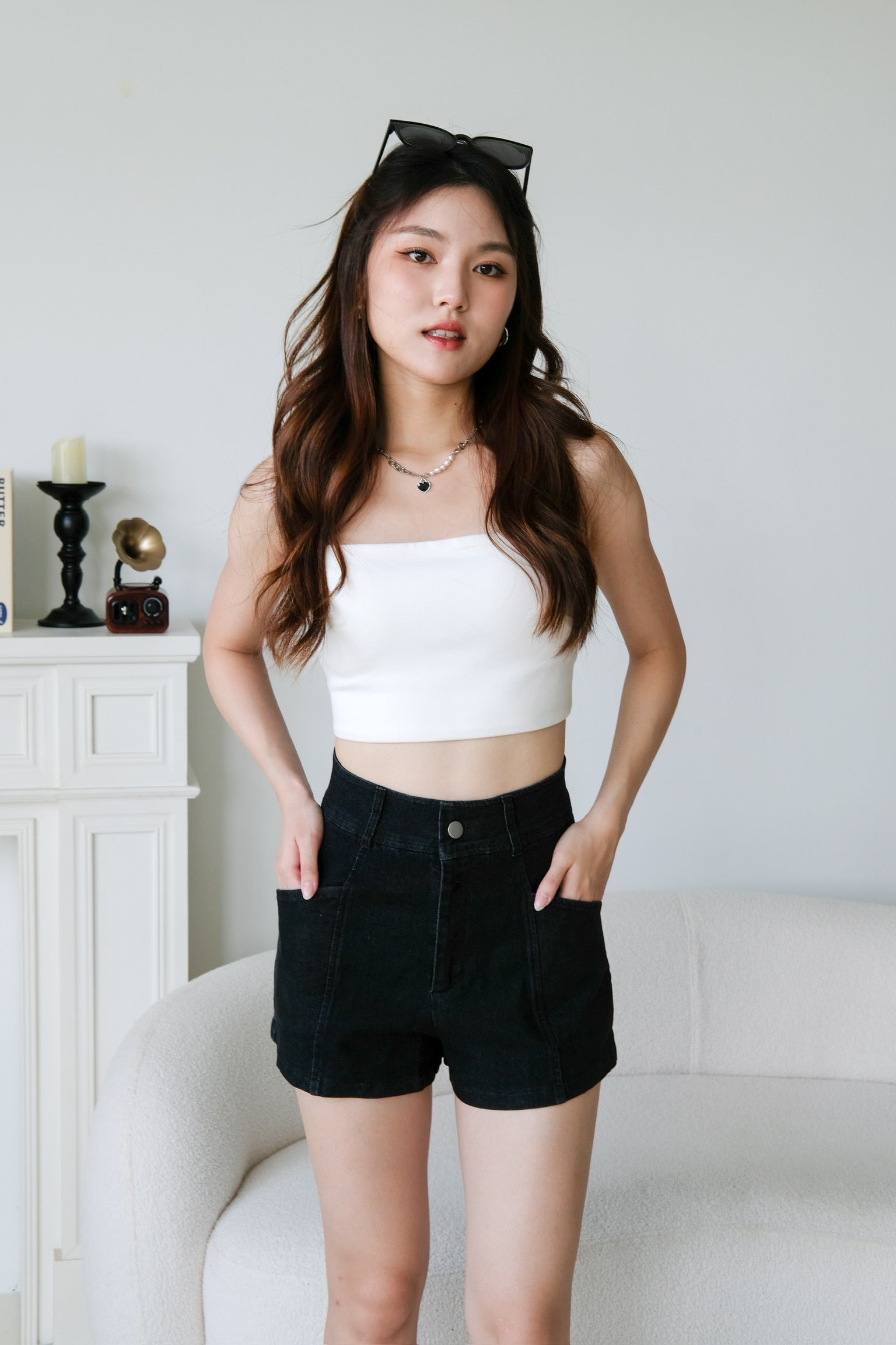 24/7 Denim High Waist Shorts (Black)