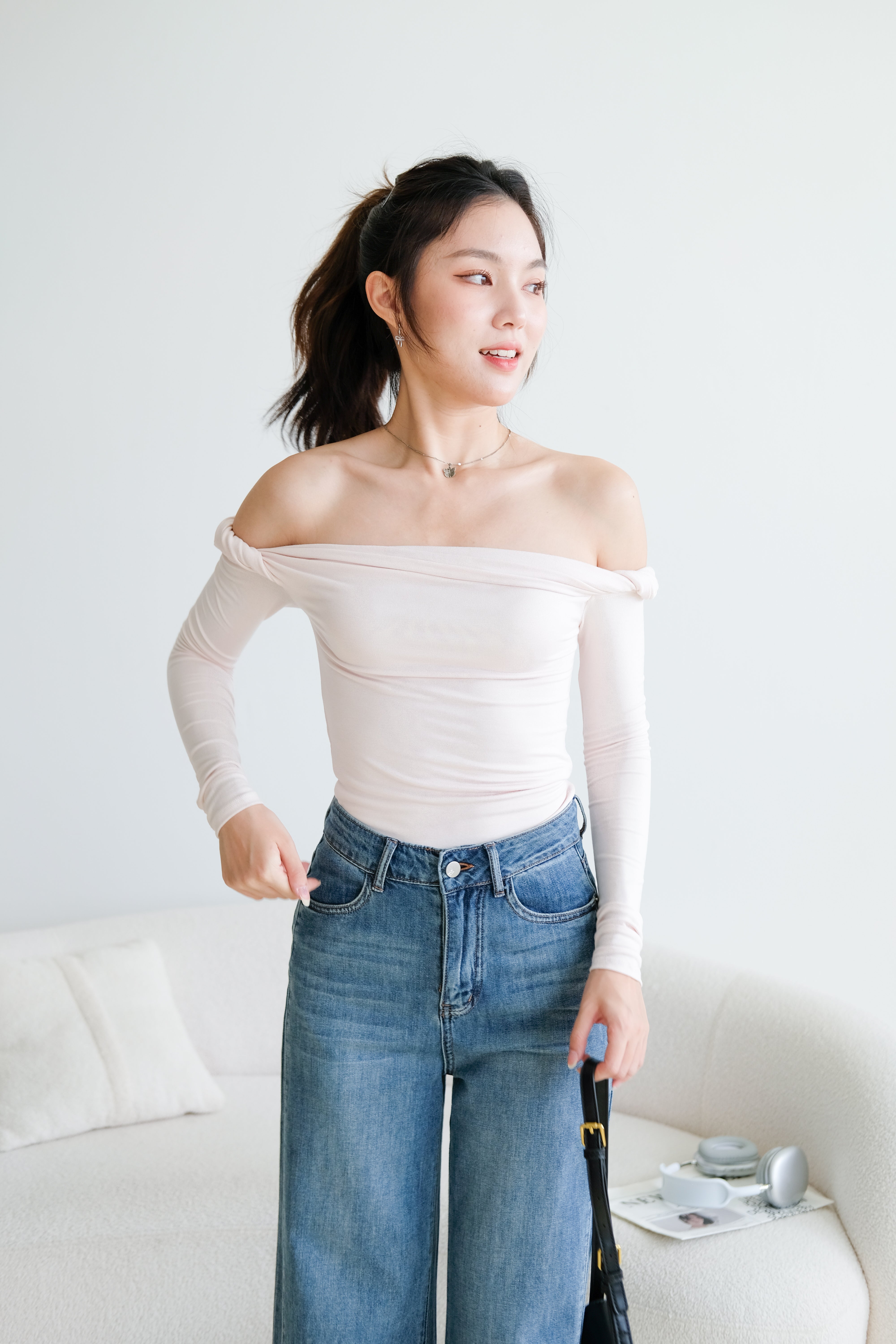 Level Up Twist Off Shoulder Top (Light Pink)