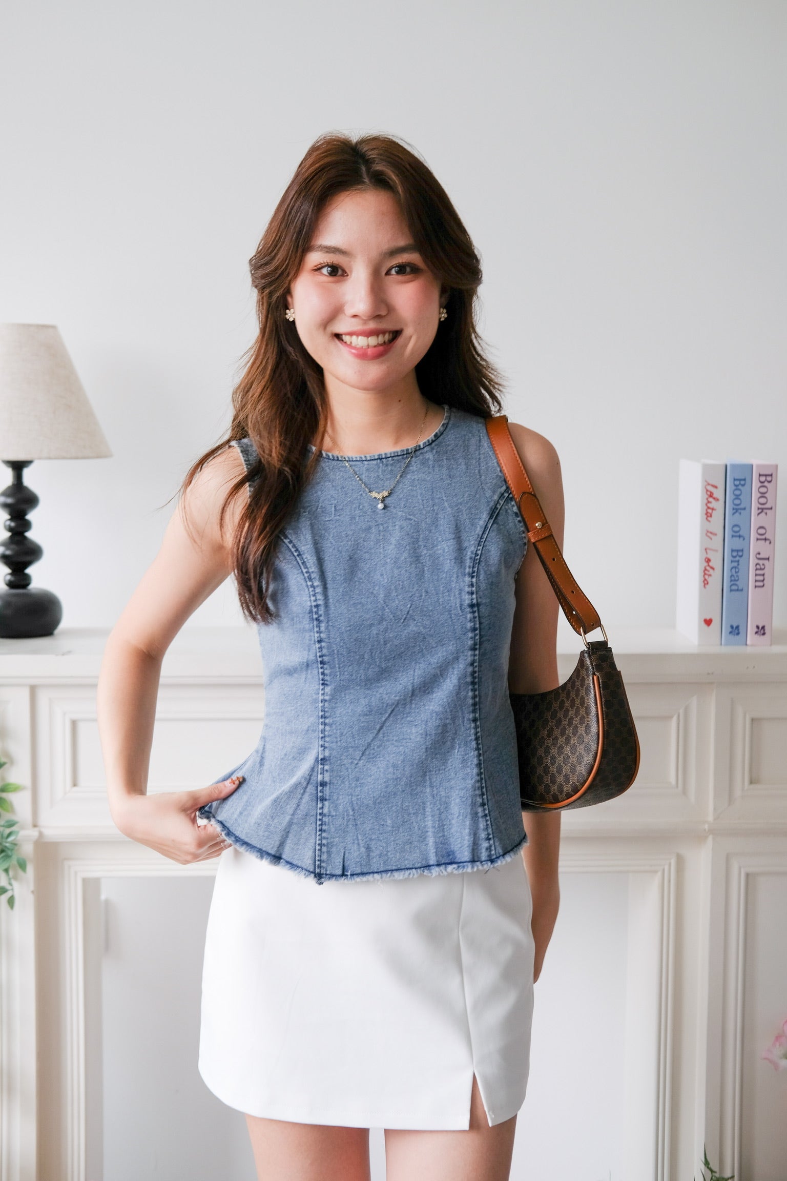 Alda Peplum Denim Top (Light Blue)