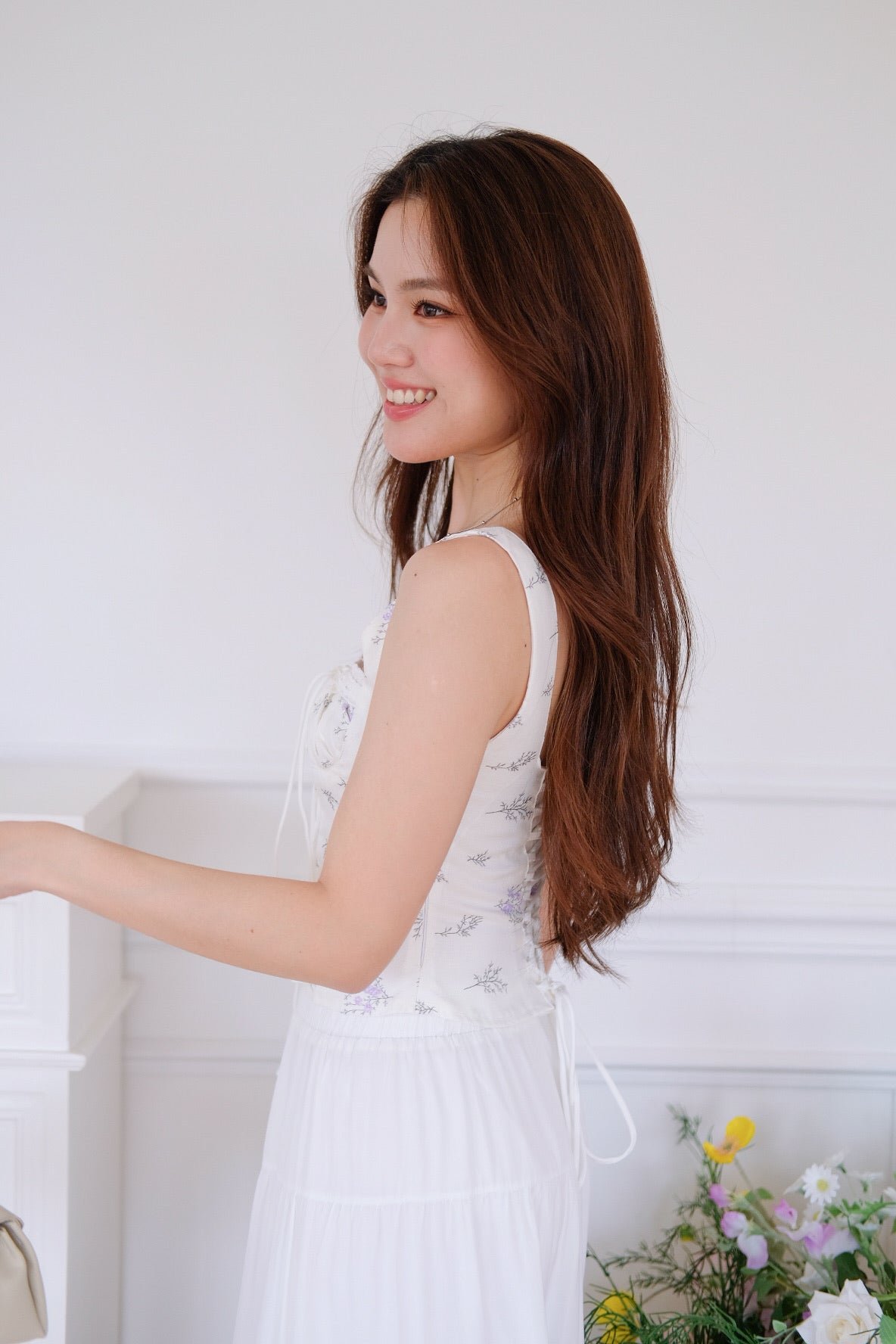 Lavander Ruched Crop Top (White)