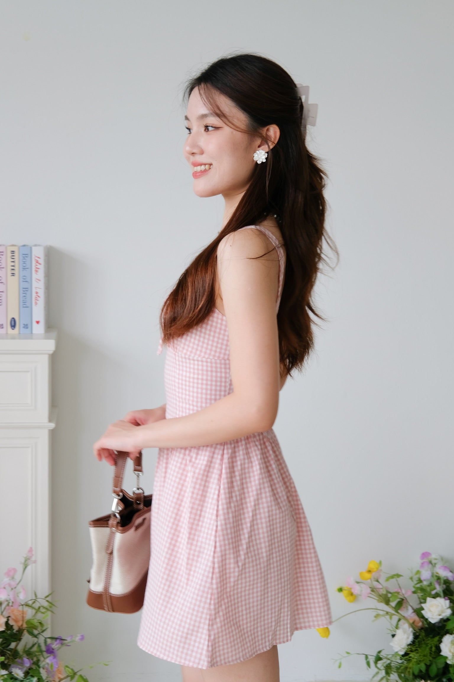 Tiffany Ruched Flare Dress (Pink Plaid)