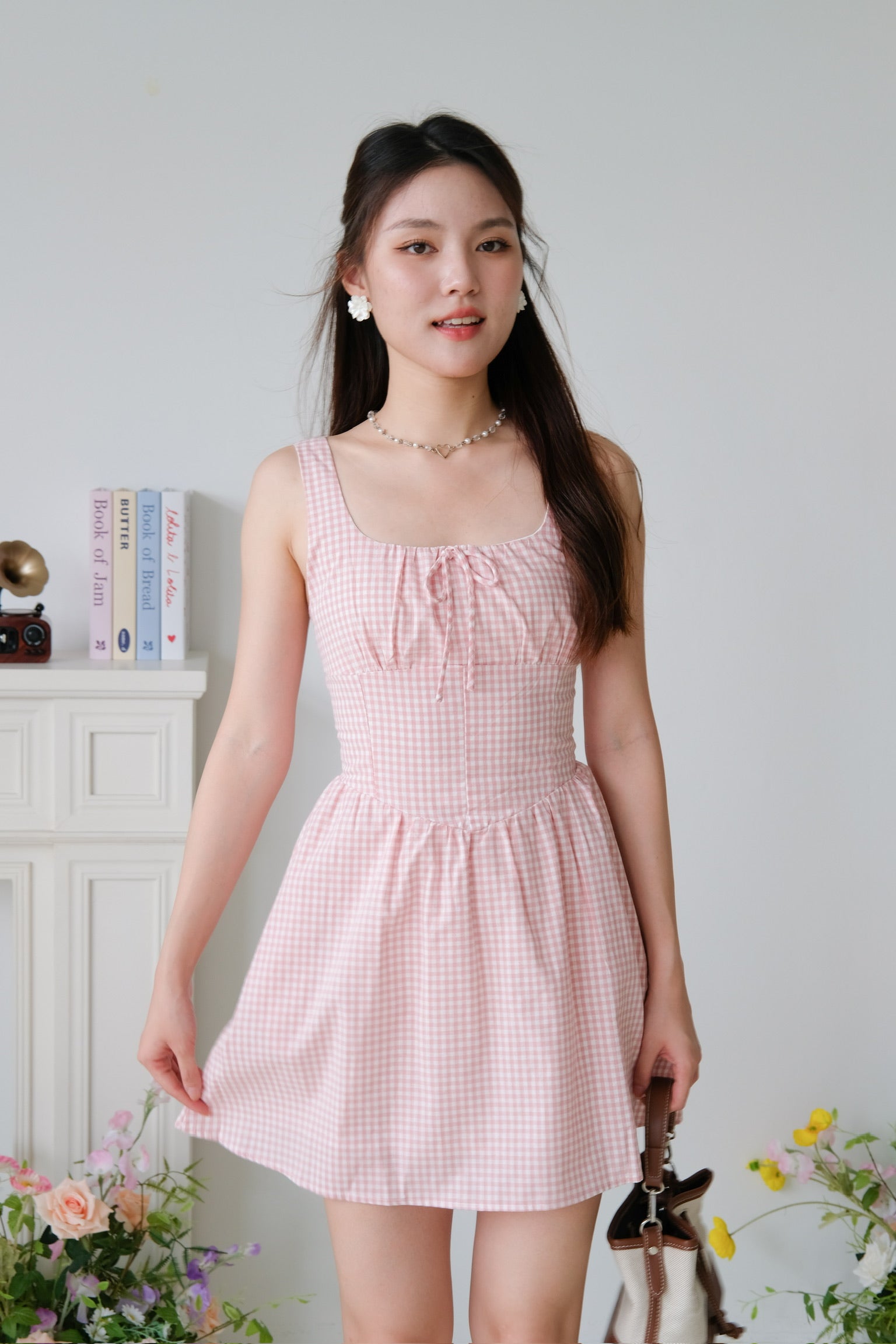 Tiffany Ruched Flare Dress (Pink Plaid)