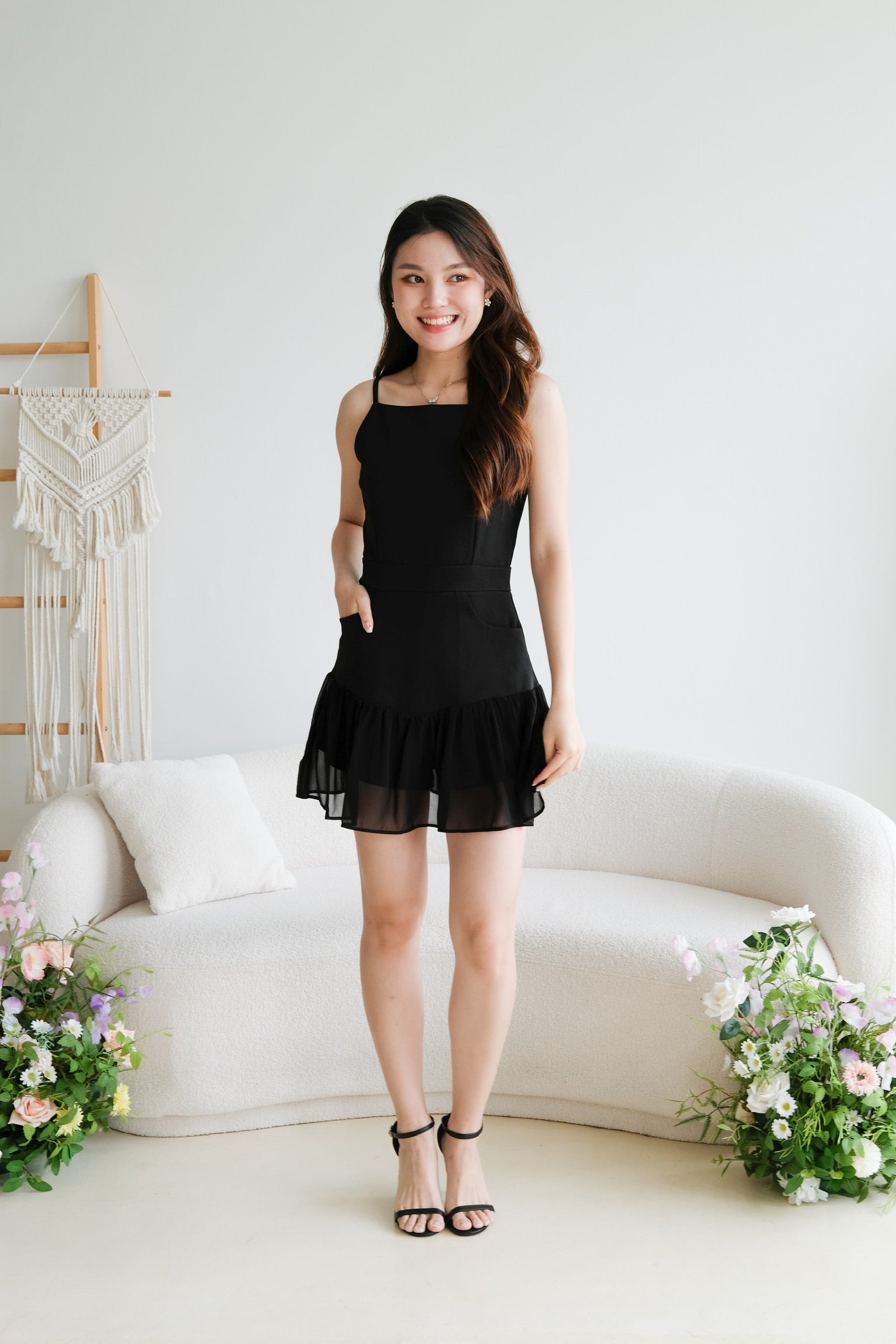 Jerlene Boatneck Ruffle Romper (Black)