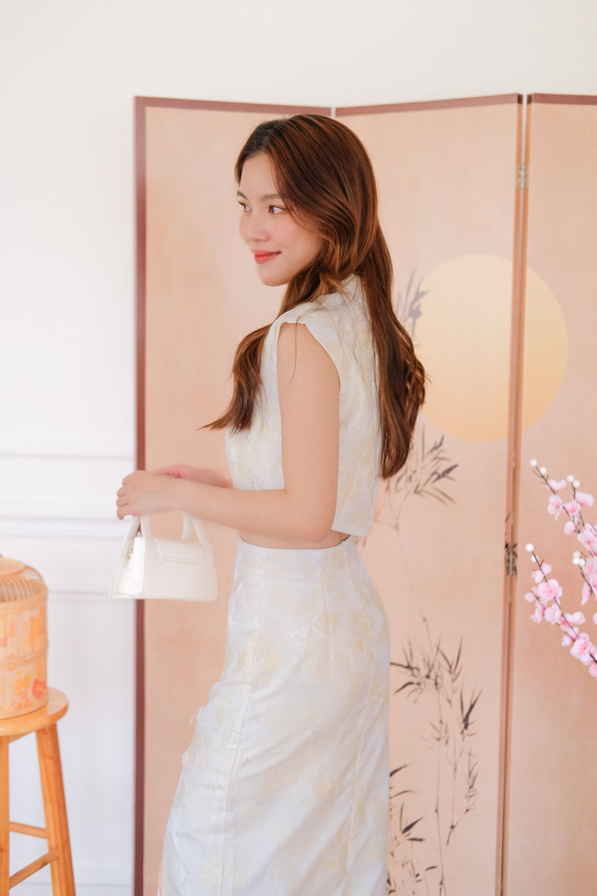 素瑾 Su Jin Floral Midi Cheongsam Set (Cream)