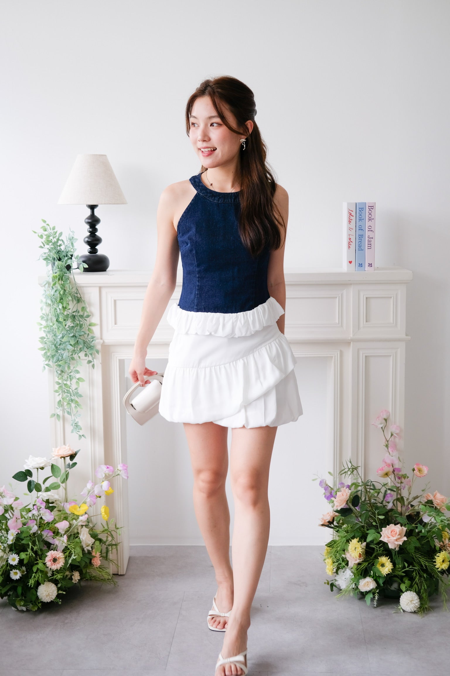 Lica Bubble Cloud Halter Denim Top (Dark Blue)
