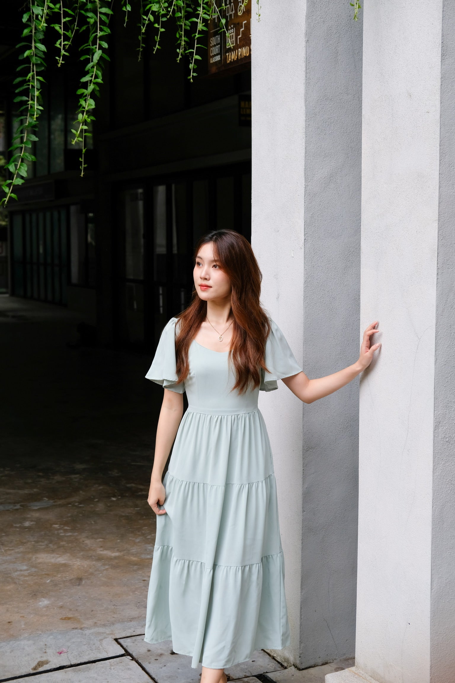 Giselle Flutter Maxi Dress (Sage Green)