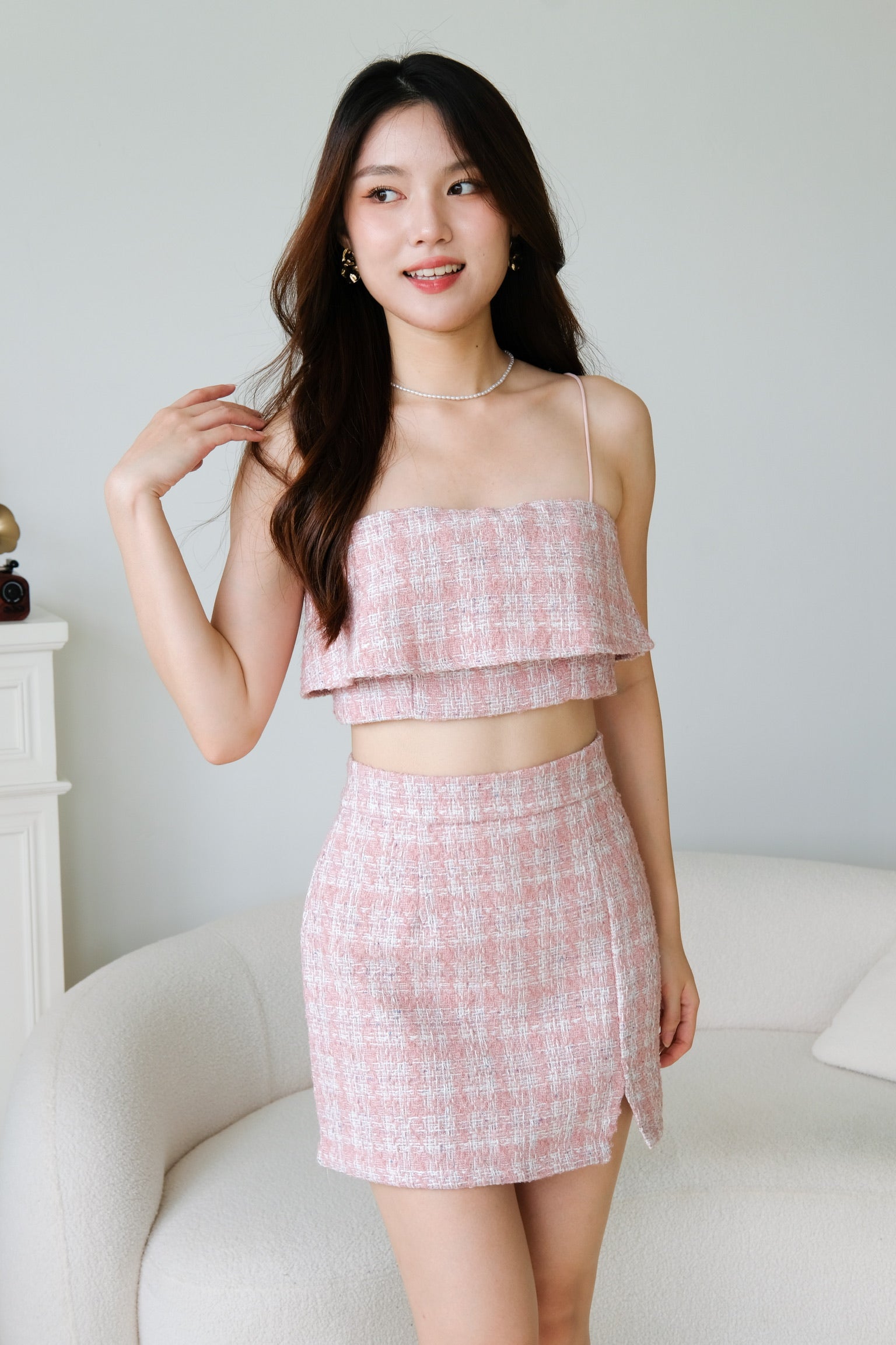 Yujin Overlay Tweed Set (Candy Pink)