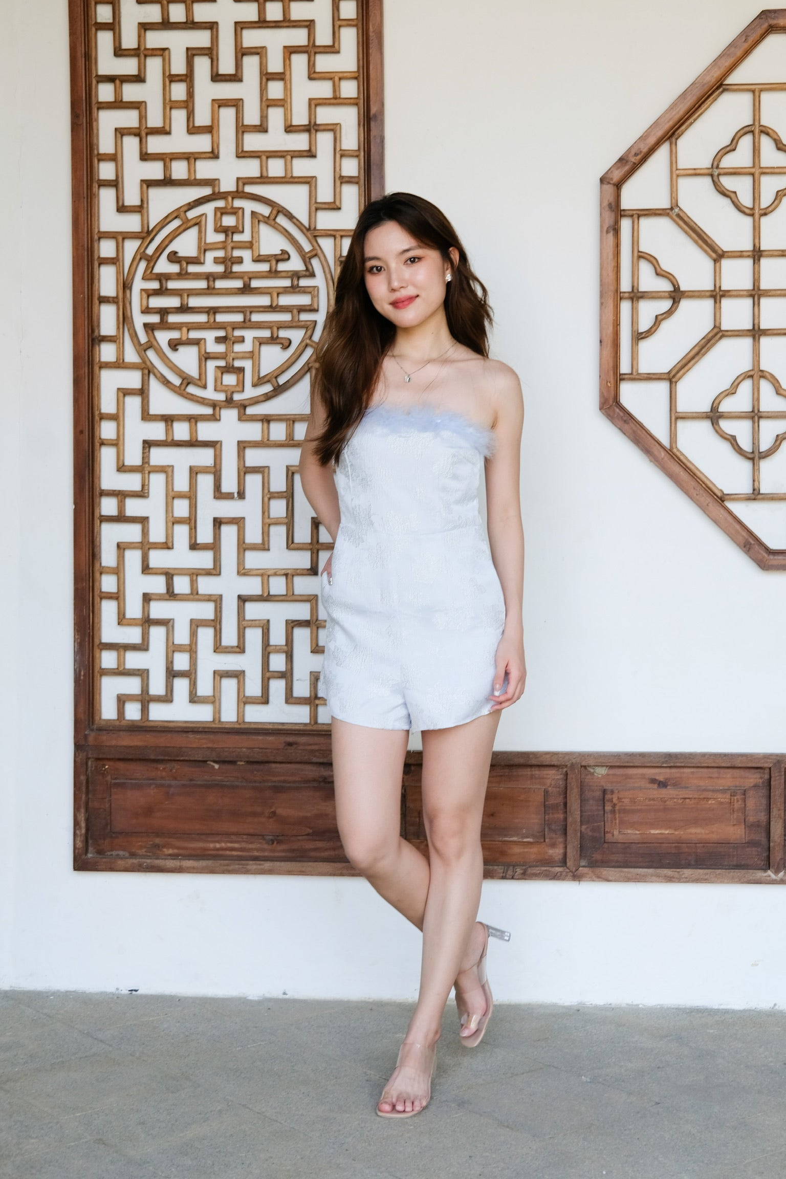 Ruo Lan Furry Tube Romper (Sky Blue)