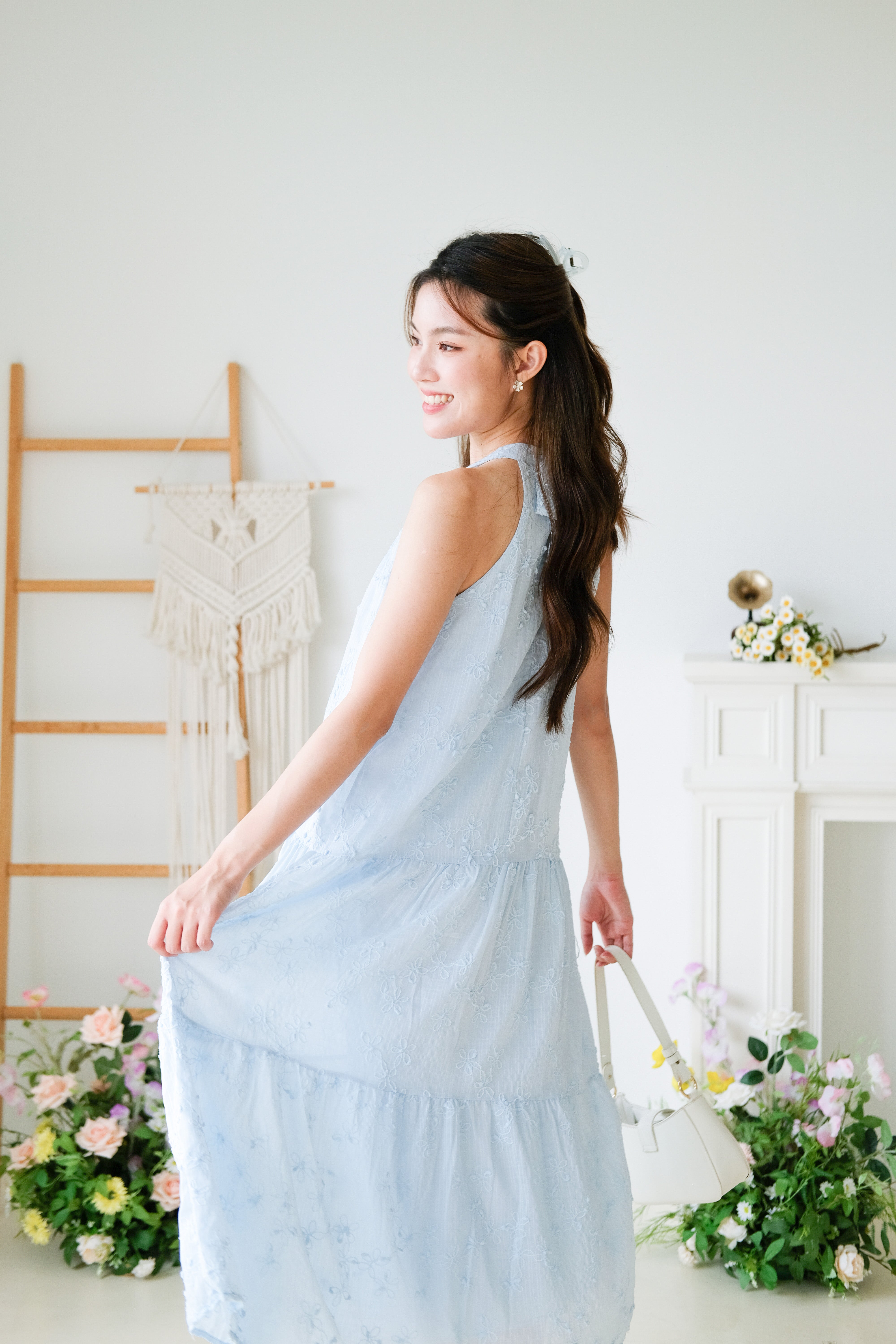 Avery Halter Loose Fit Maxi Dress (Sky Blue)