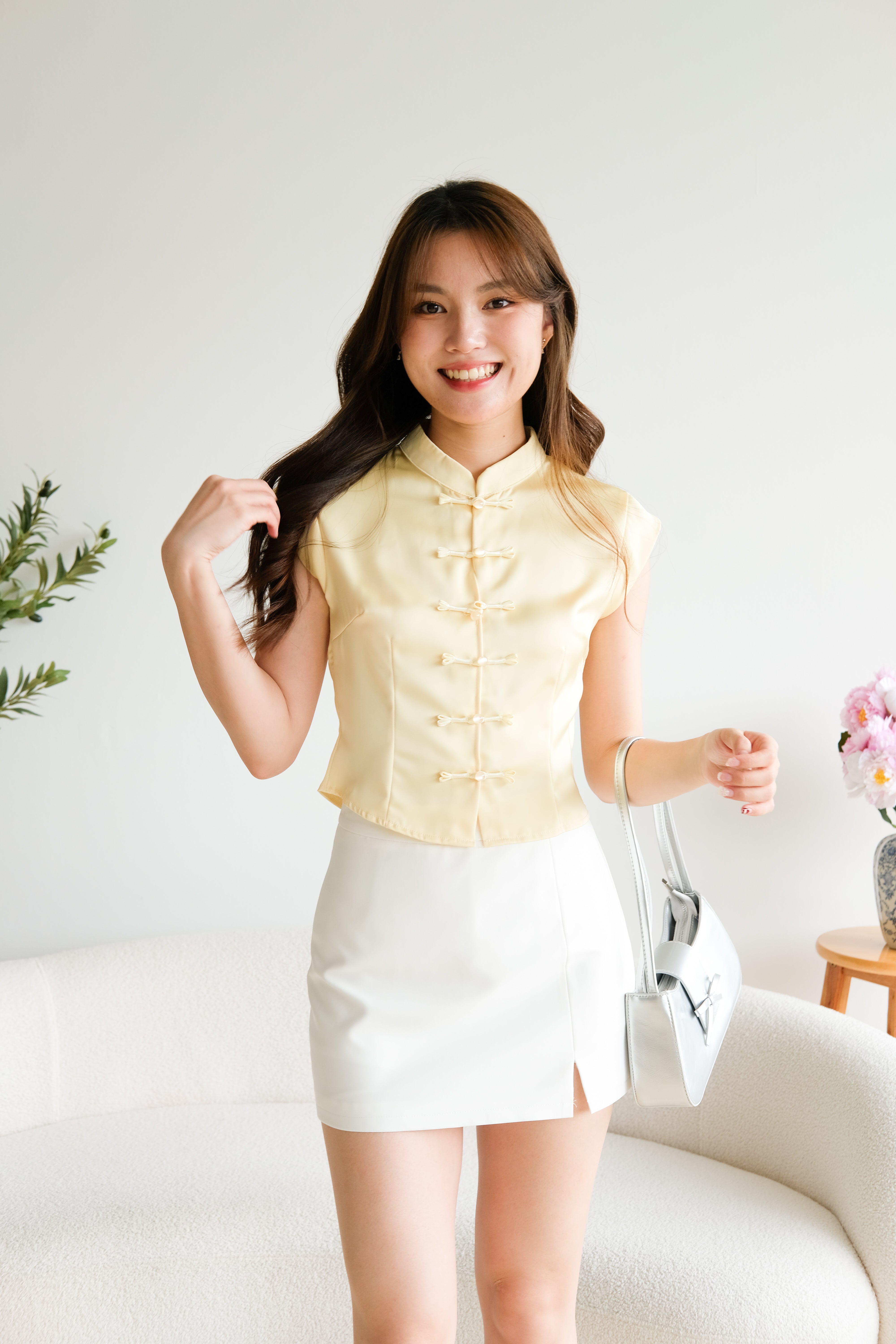 Ren Mandarin Button Cheongsam Top (Sunshine Yellow)