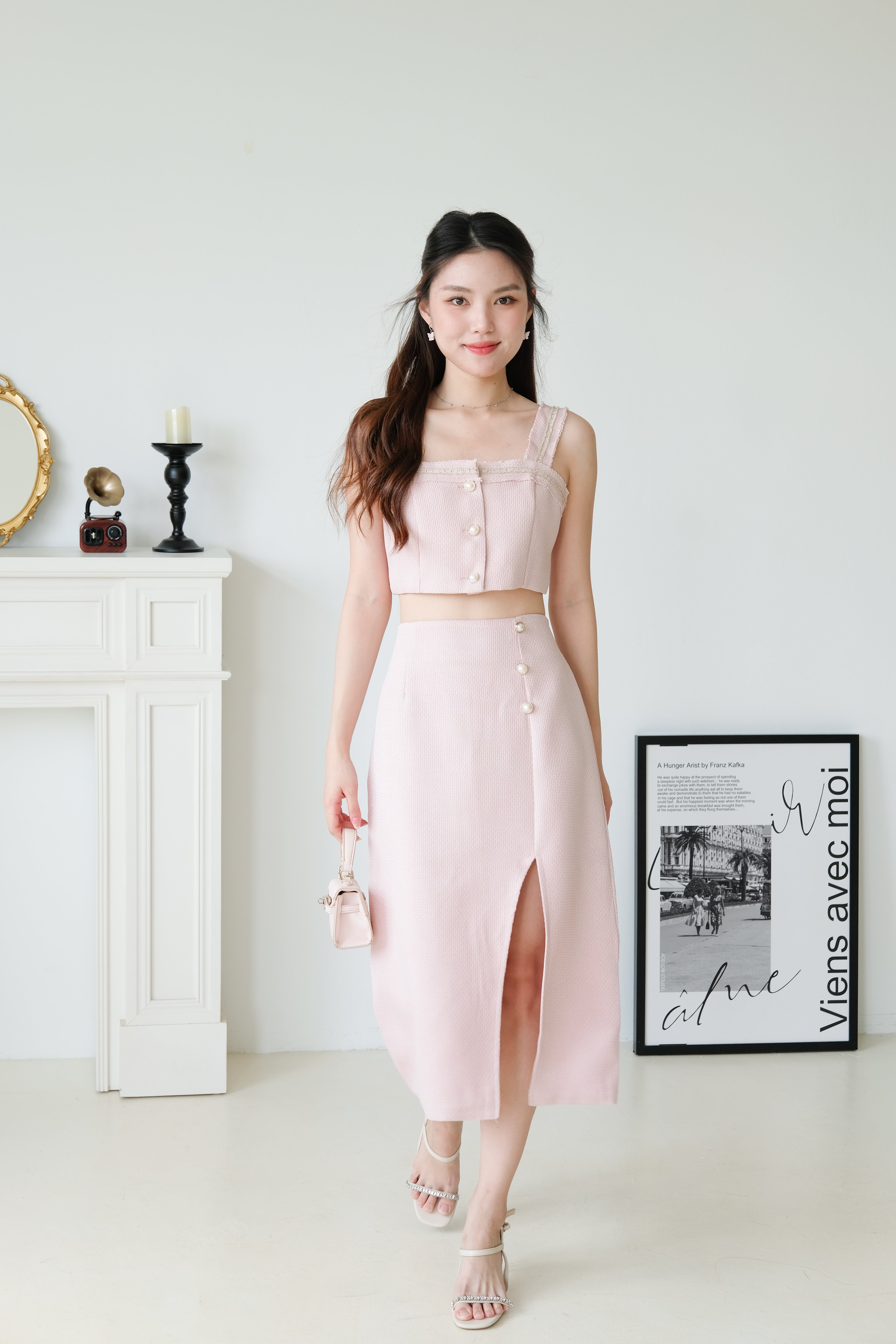 Jillian Tweed Side Slit Midi Set (Blush Pink)