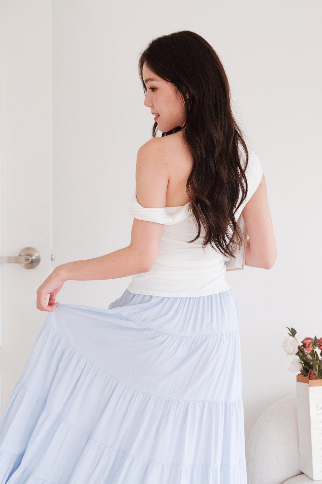 Willa Tiered Maxi Skirt (Sky Blue)