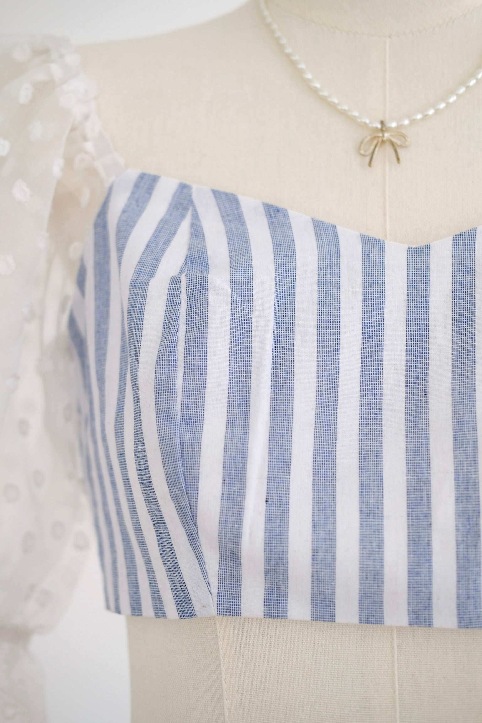 Blue Stripe Puff Sleeve Top