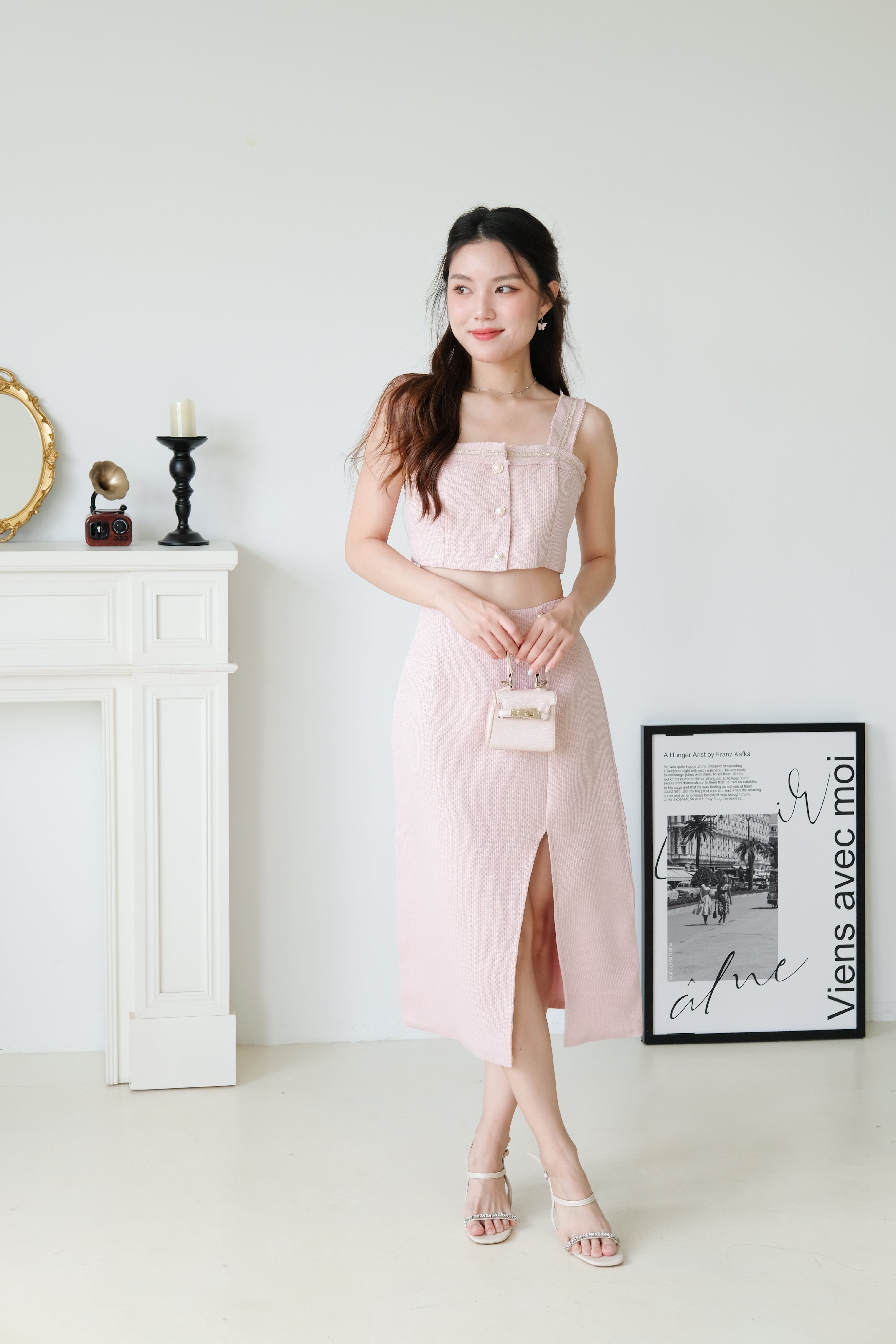 Jillian Tweed Side Slit Midi Set (Blush Pink)