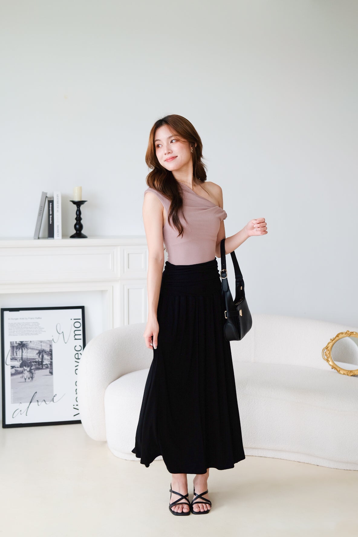 Emmeline Ruched Maxi Skirt (Black)