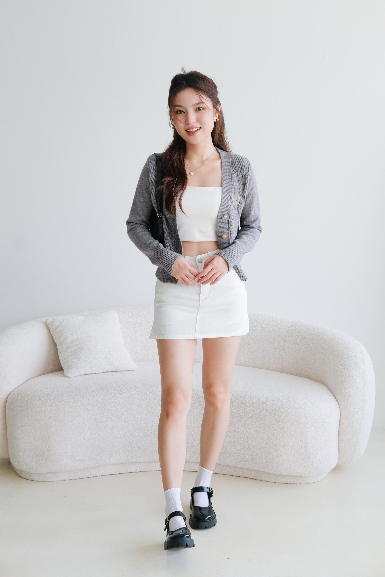 Hermione College Knit Cardigan (Grey)