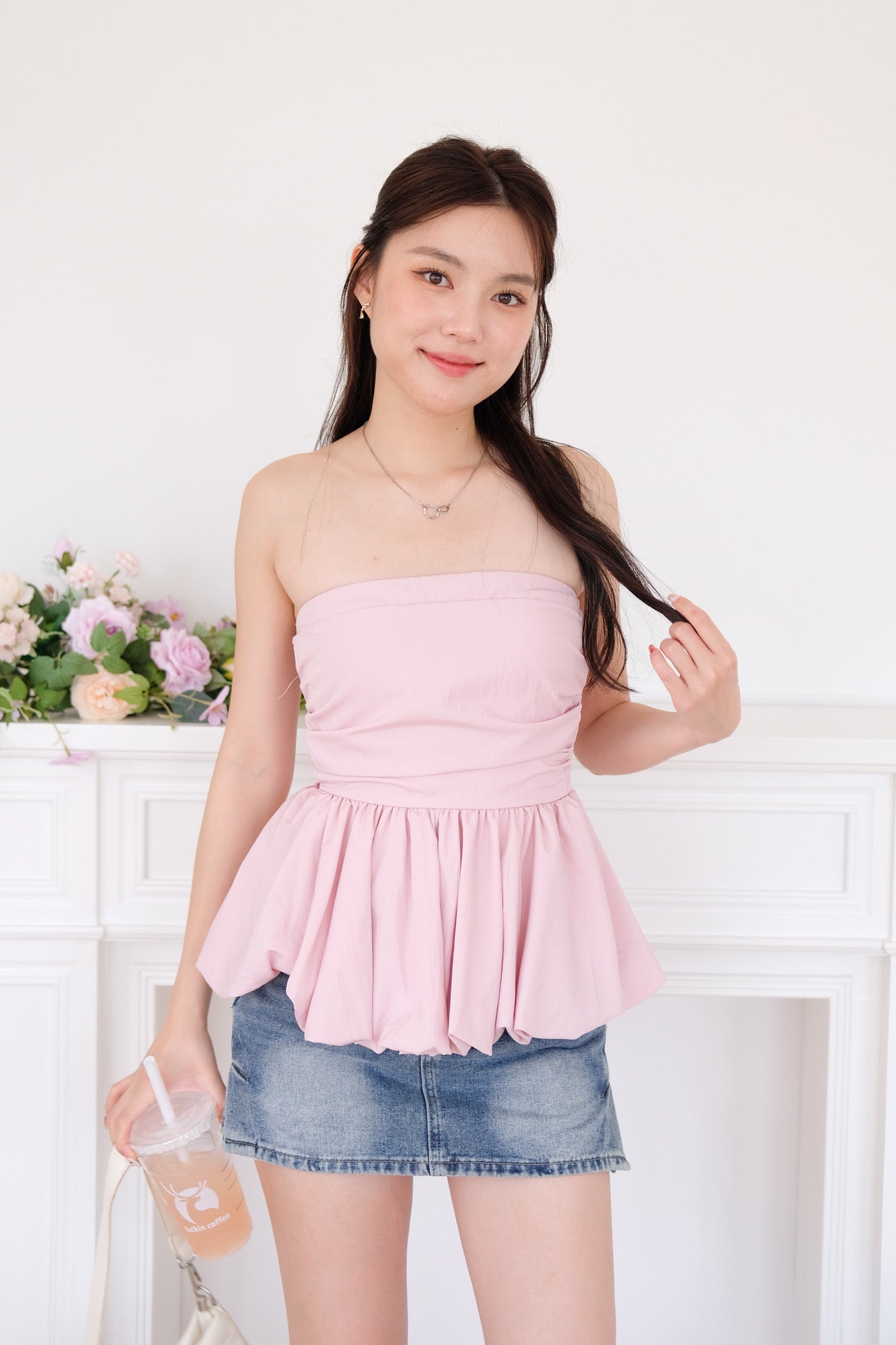 Reiko Peplum Tube Top (Light Pink)
