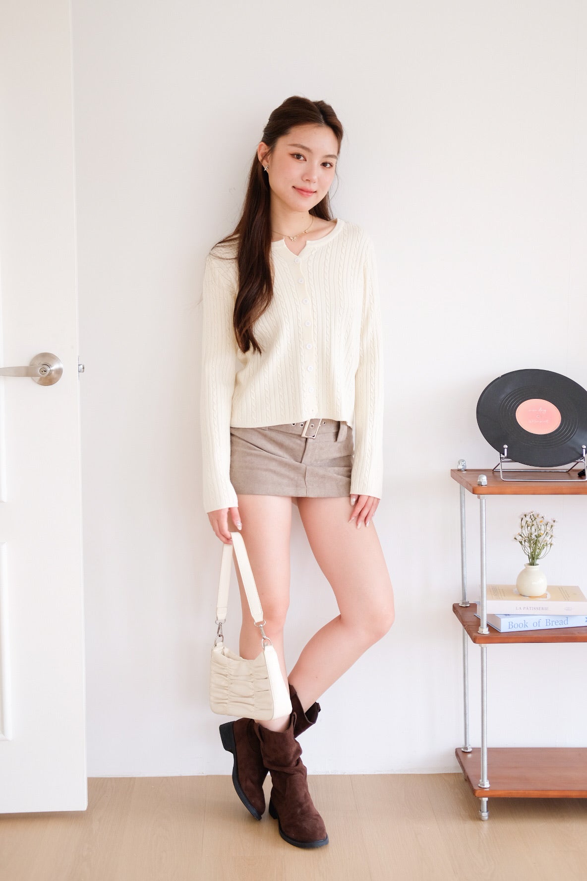 Sharlyn Cable Knit Cardigan (Cream)