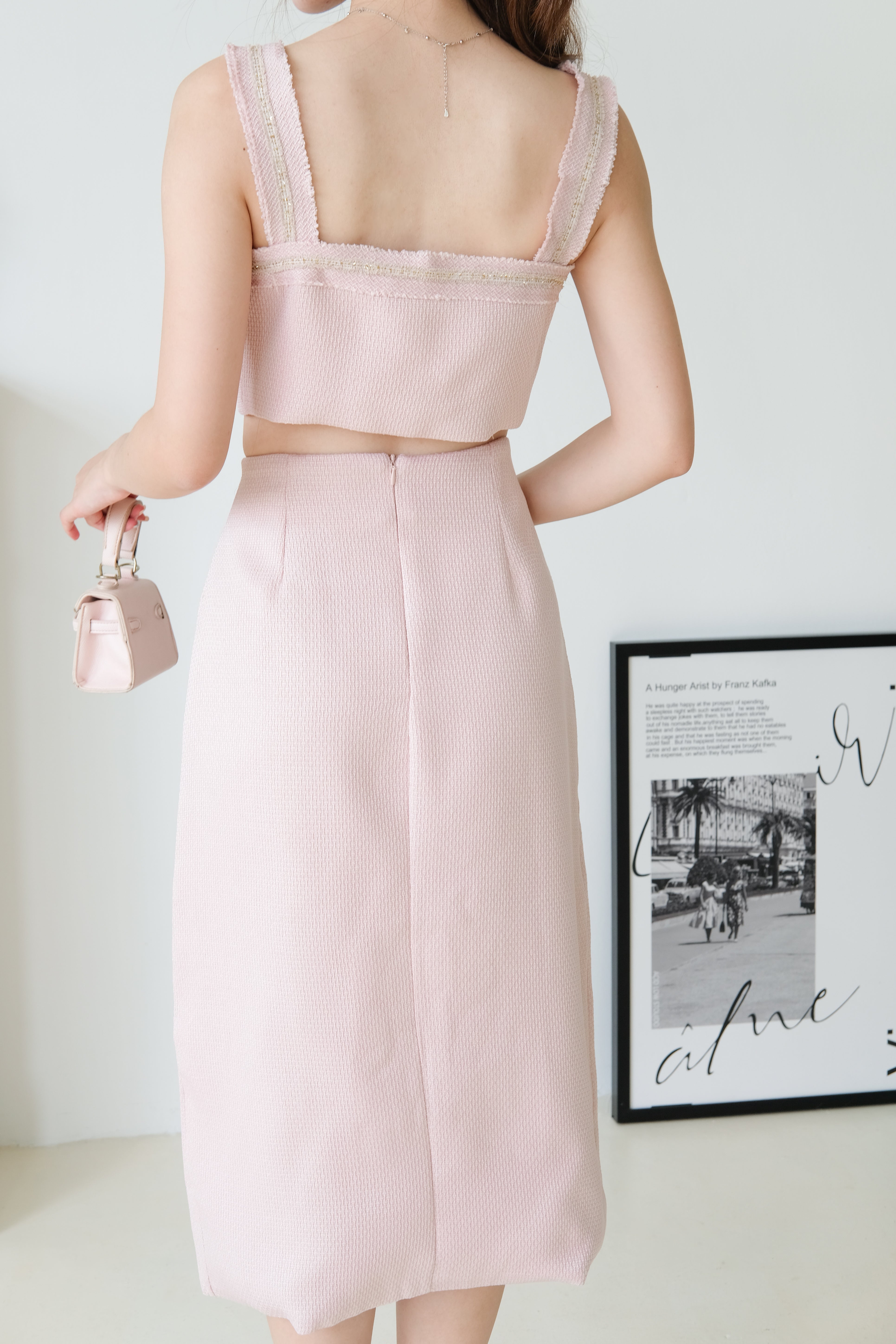 Jillian Tweed Side Slit Midi Set (Blush Pink)