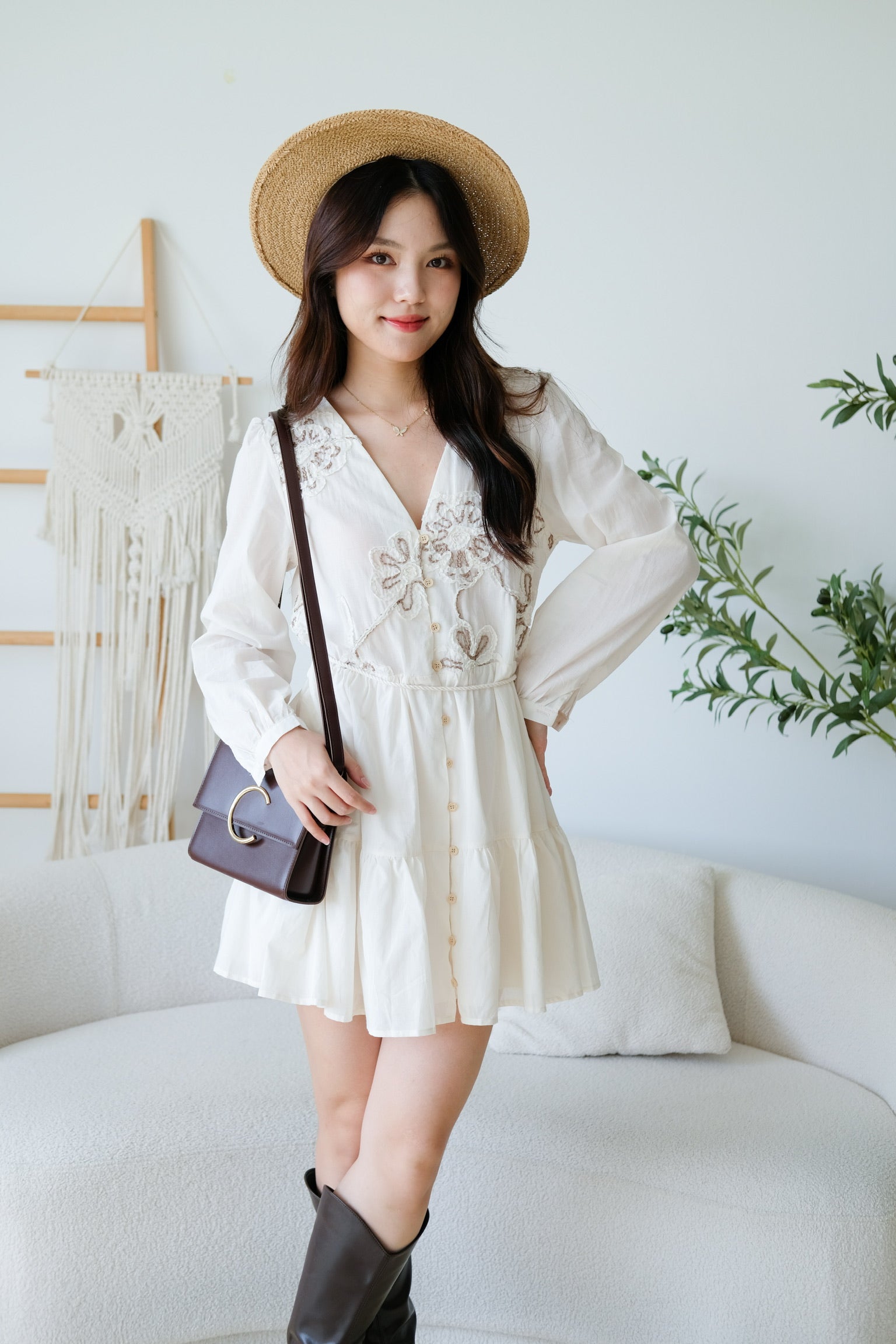 Isla Bohemian Babydoll Dress (Cream)