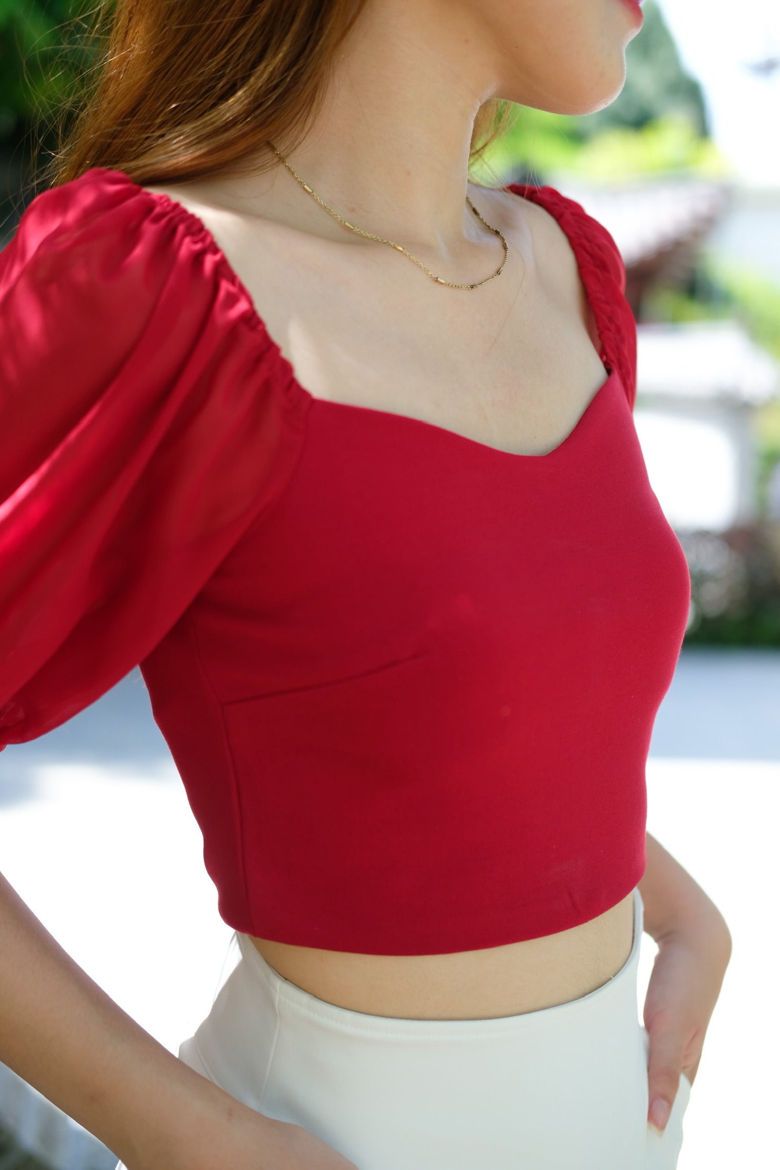 Eunice Sweetheart Sleeves Top (Maroon)