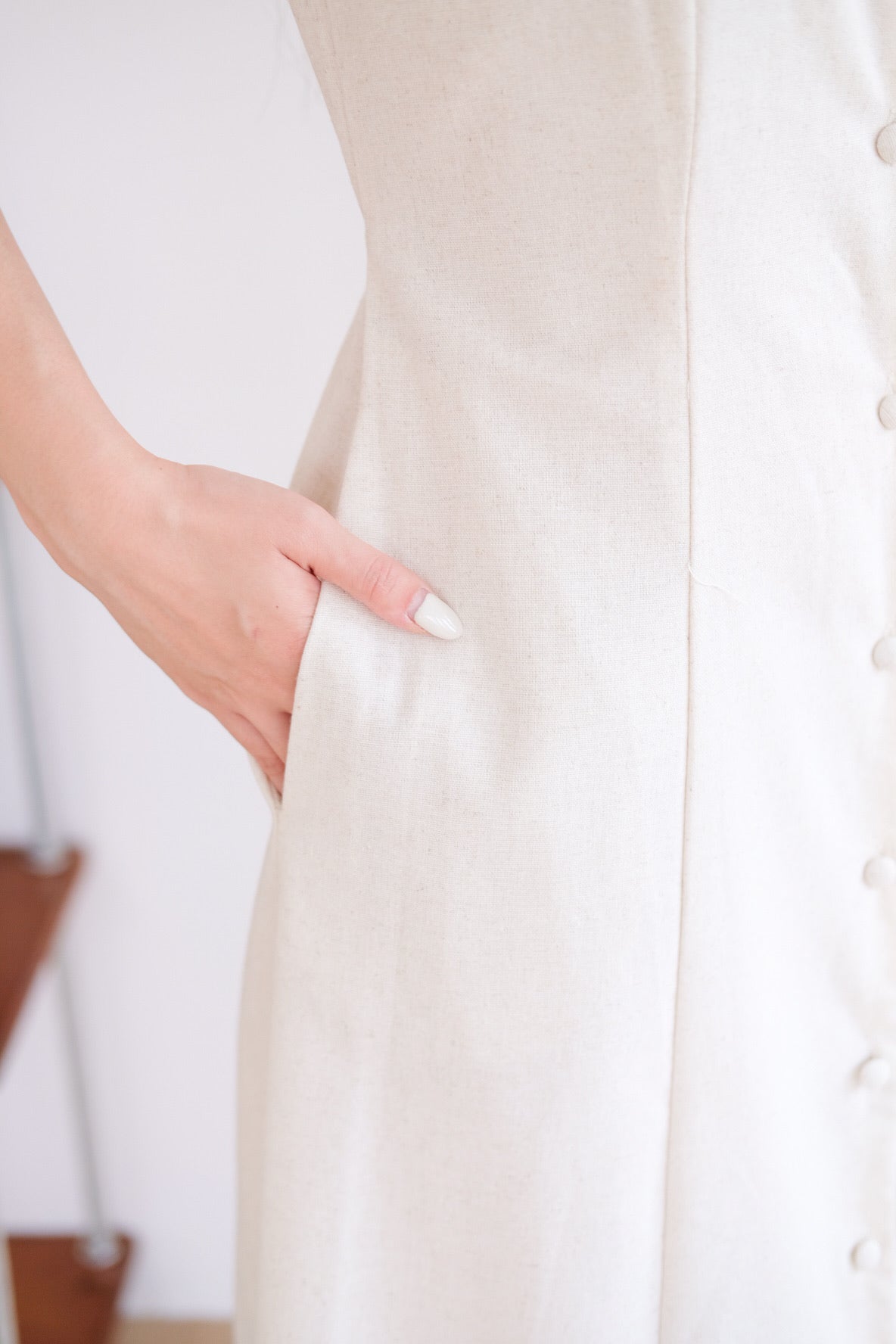Arlette Button Linen Maxi Dress (Oat Beige) [ ETA 13 Oct ]