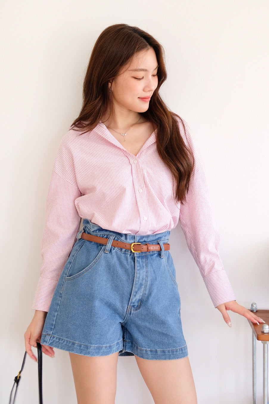 Sanford Boyfriend Shirt (Pale Red Stripes)