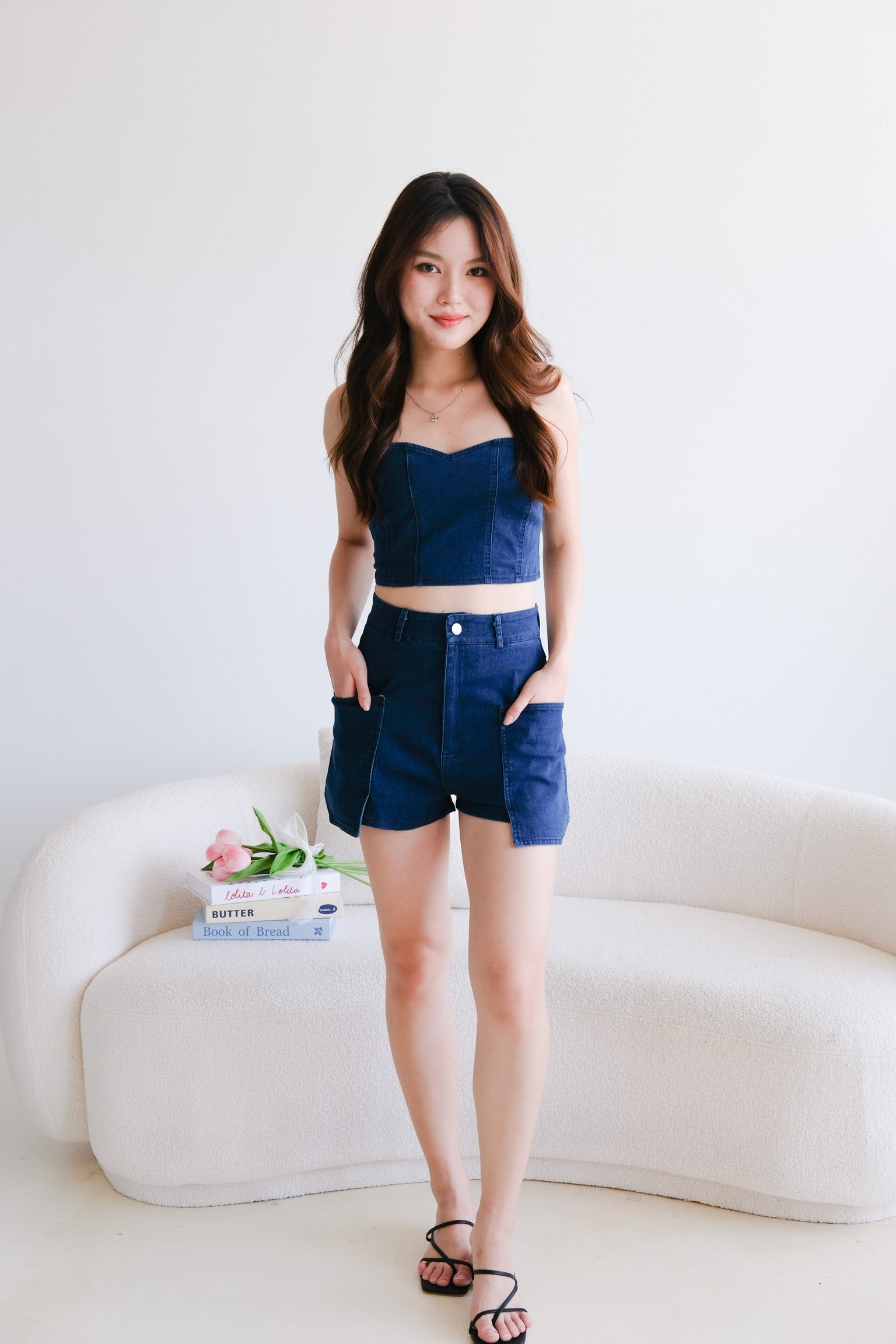 Bae Side Pockets HW Denim Shorts (Dark Denim)