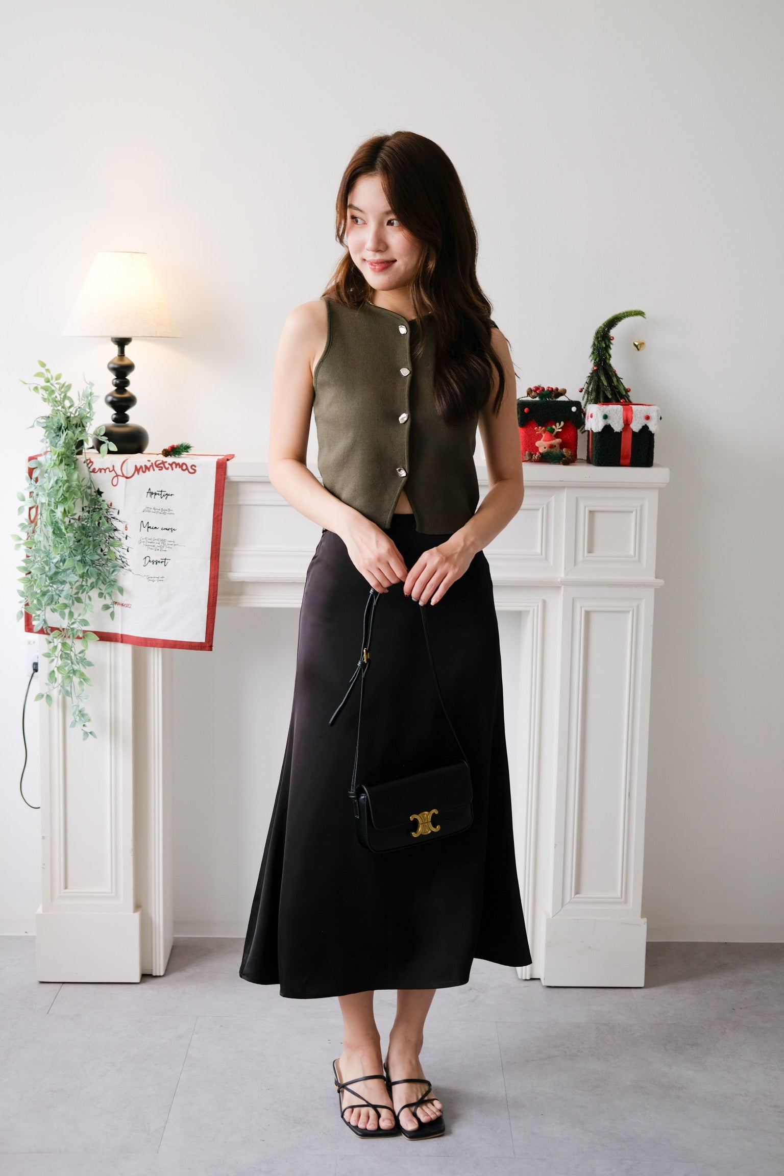 Zola Button Vest Top (Olive Green)