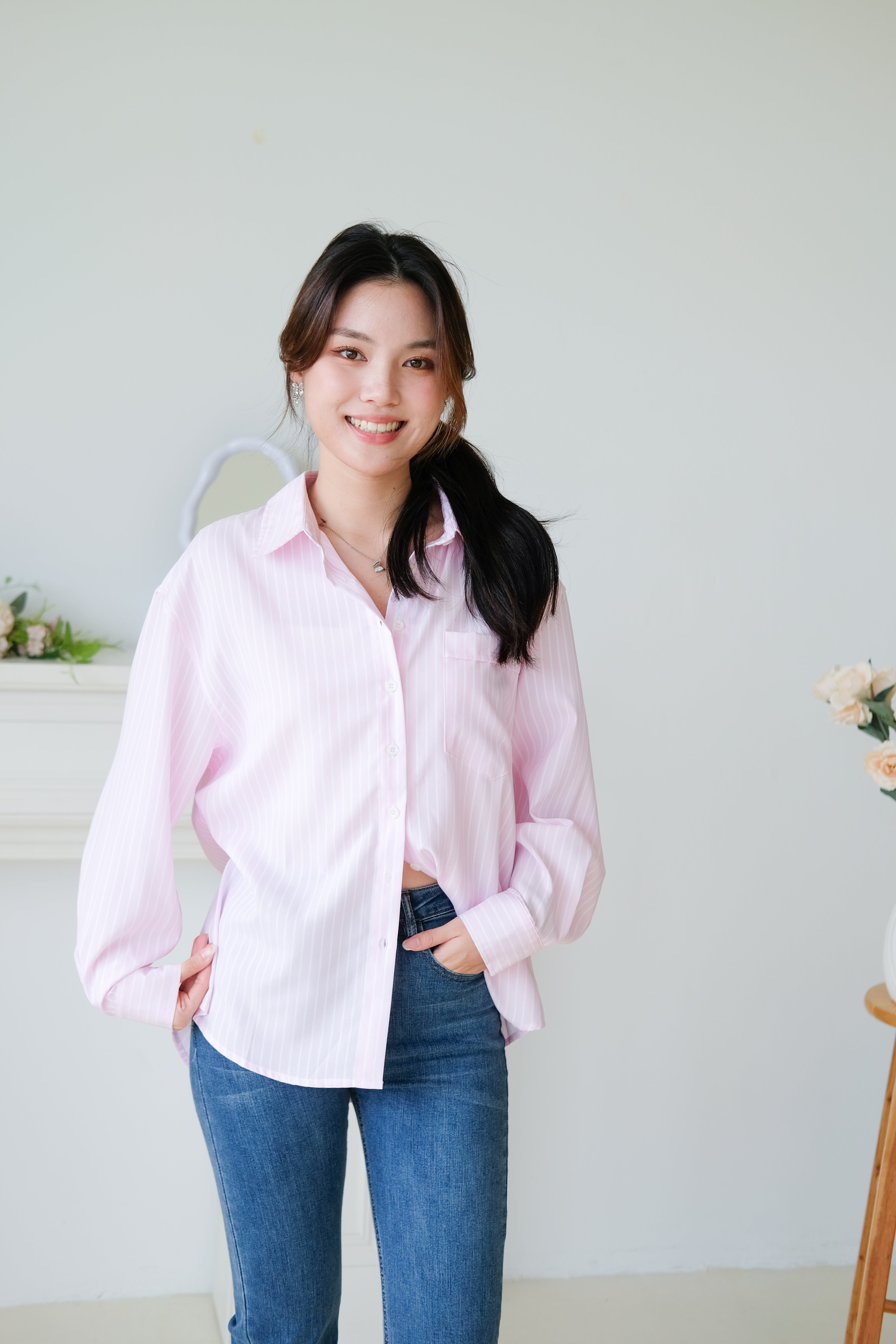 Wayne Stripes Boyfriend Shirts (Candy Pink)