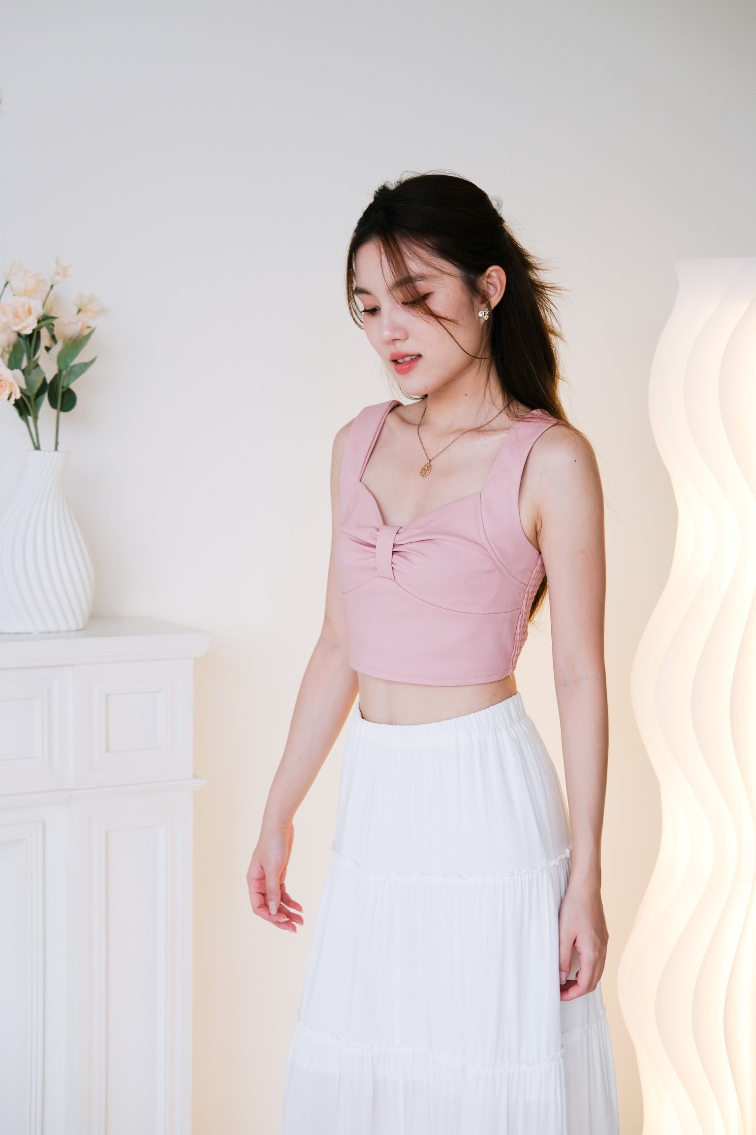 Willabel Bow Crop Top (Nude Pink)