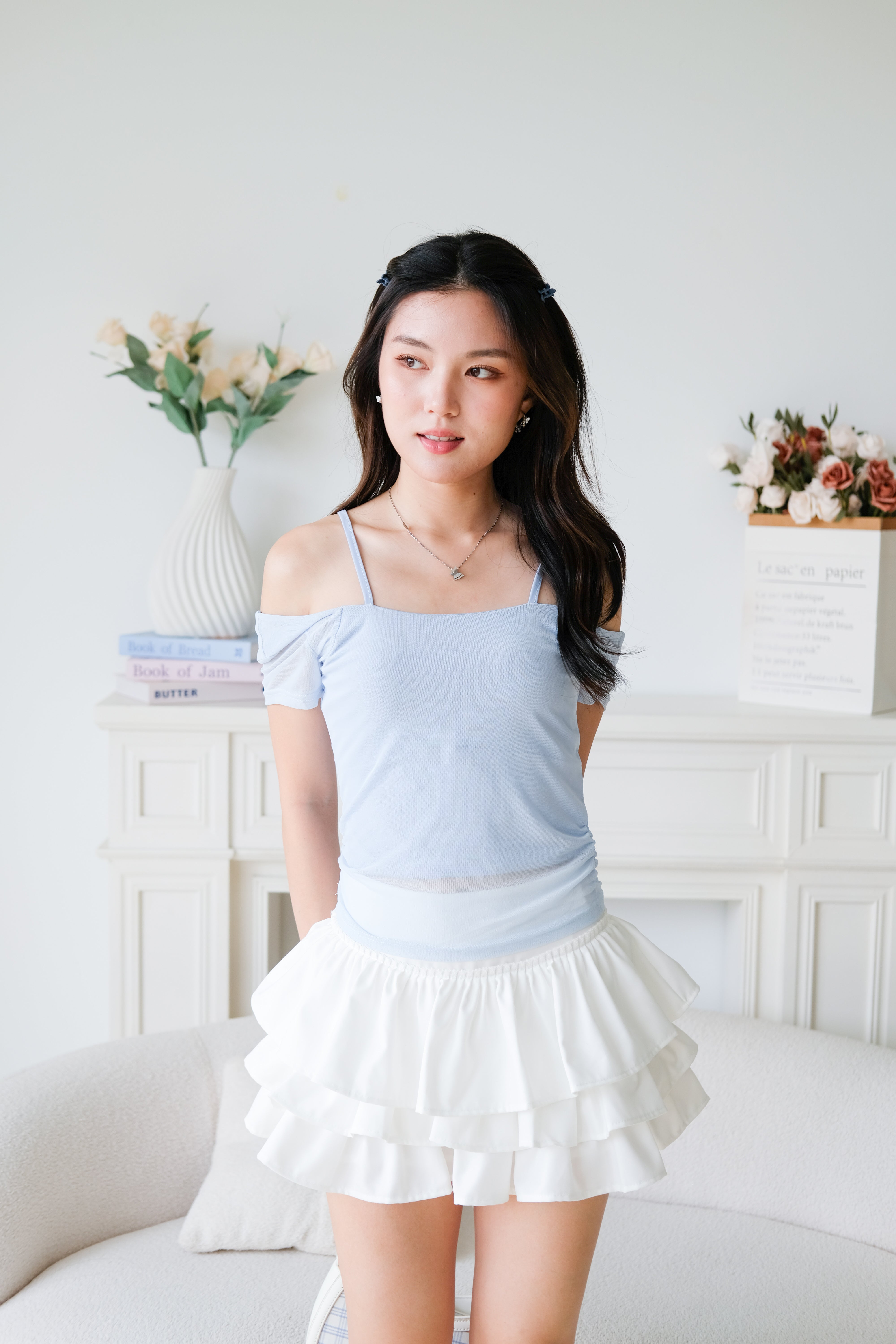 Giana Mesh Stretchy Padded Top (Ocean Blue)