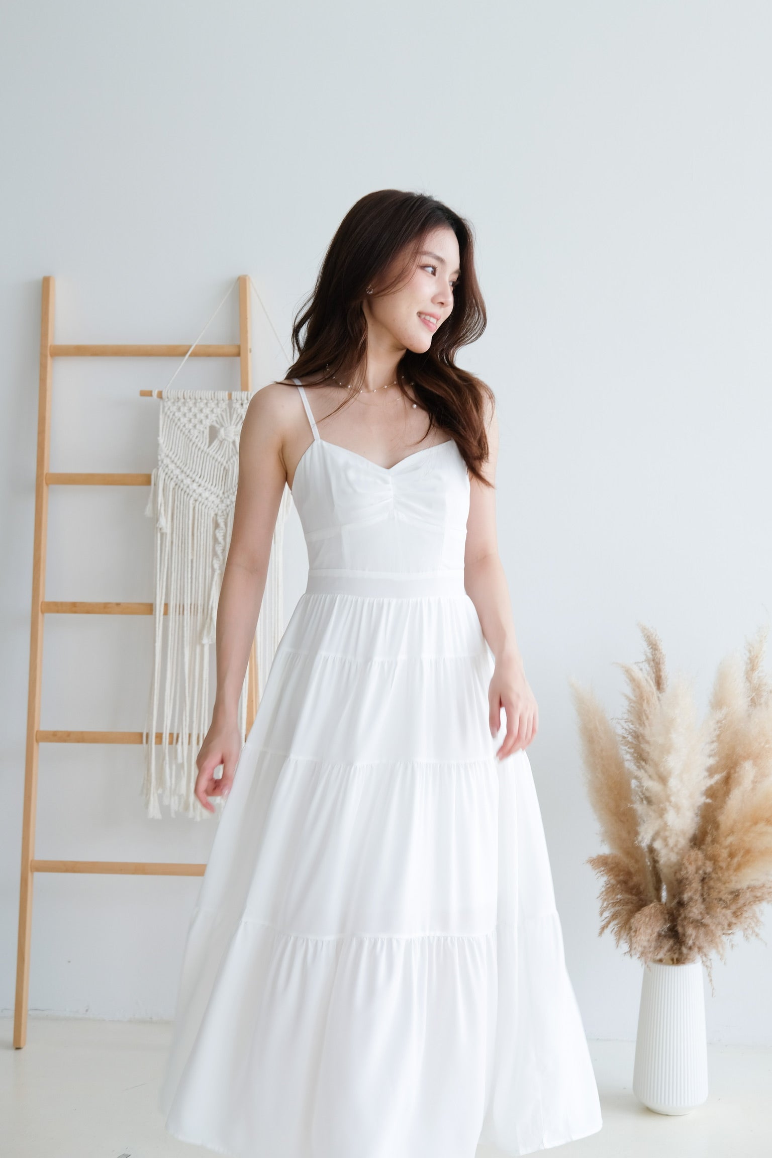 Estella Flowy Tiered Maxi Dress (White)