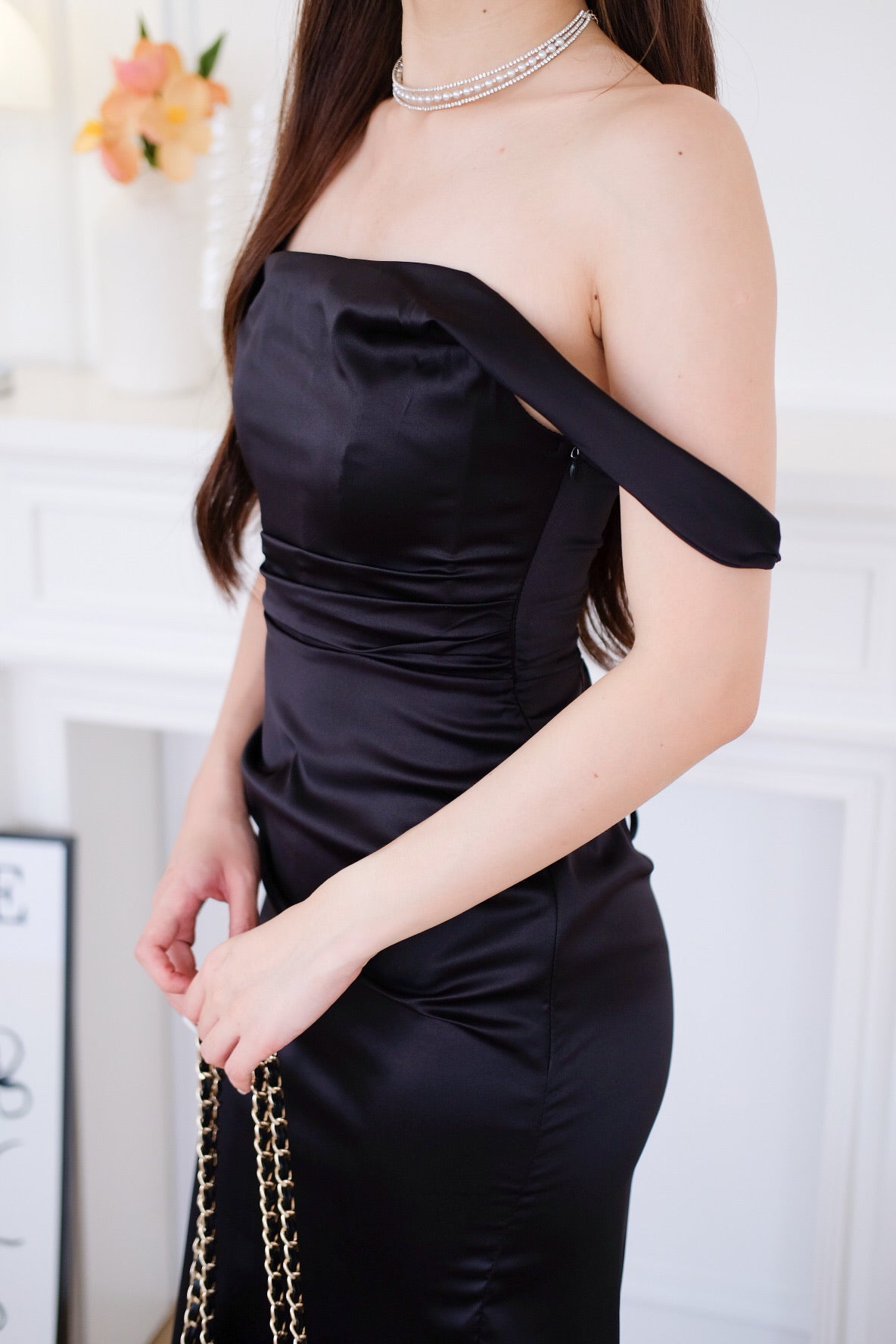Ophelia Satin Mermaid Maxi Dress (Black)