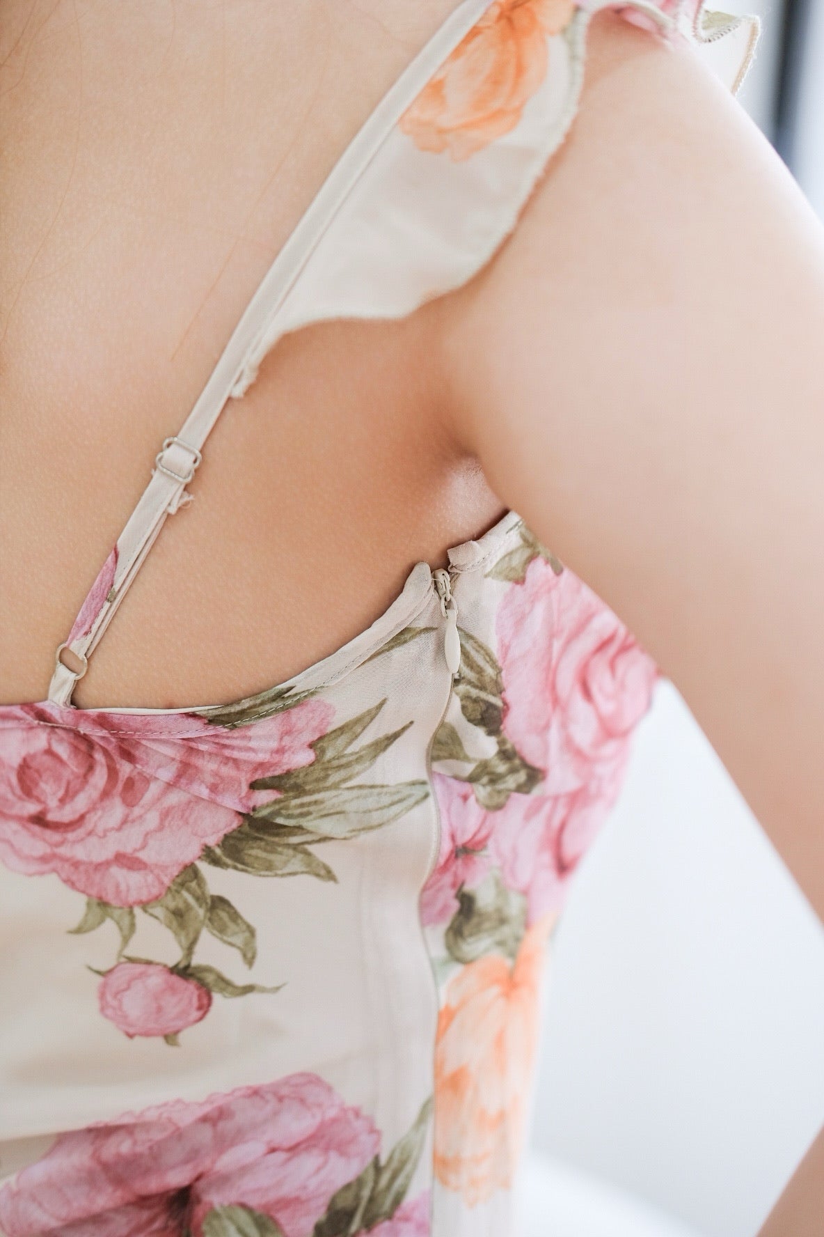 Khaki Rose Ruffle Maxi Dress