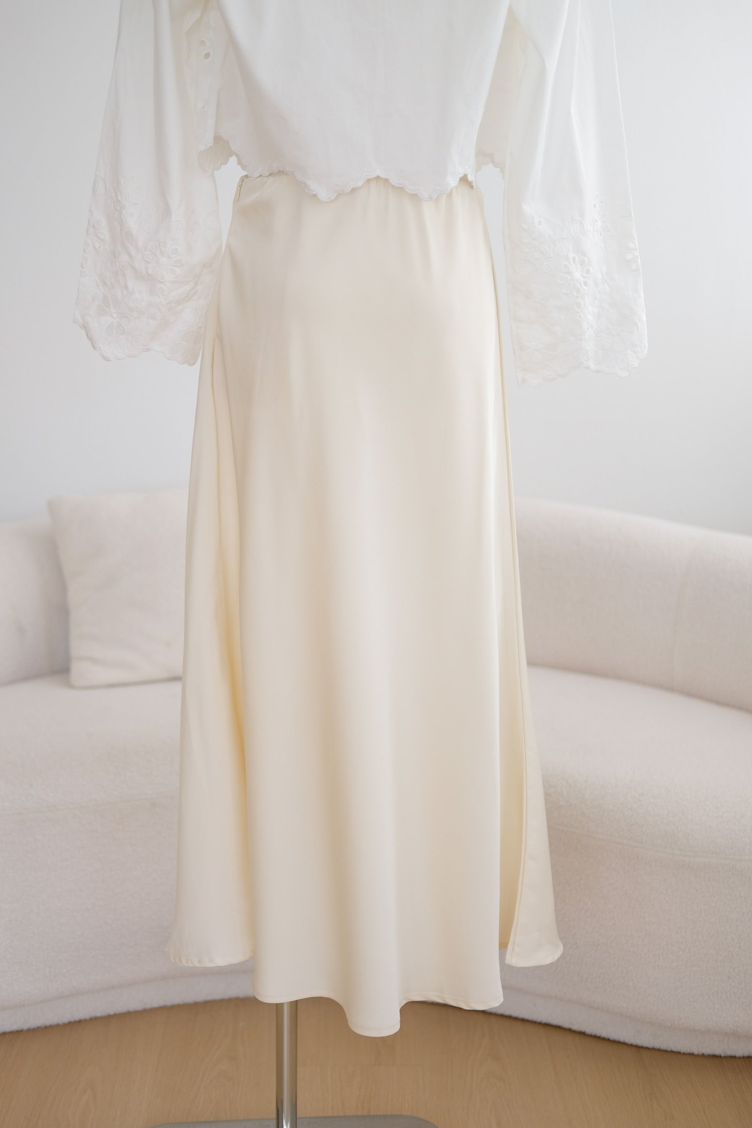 Cream Ruffle Satin Skirt
