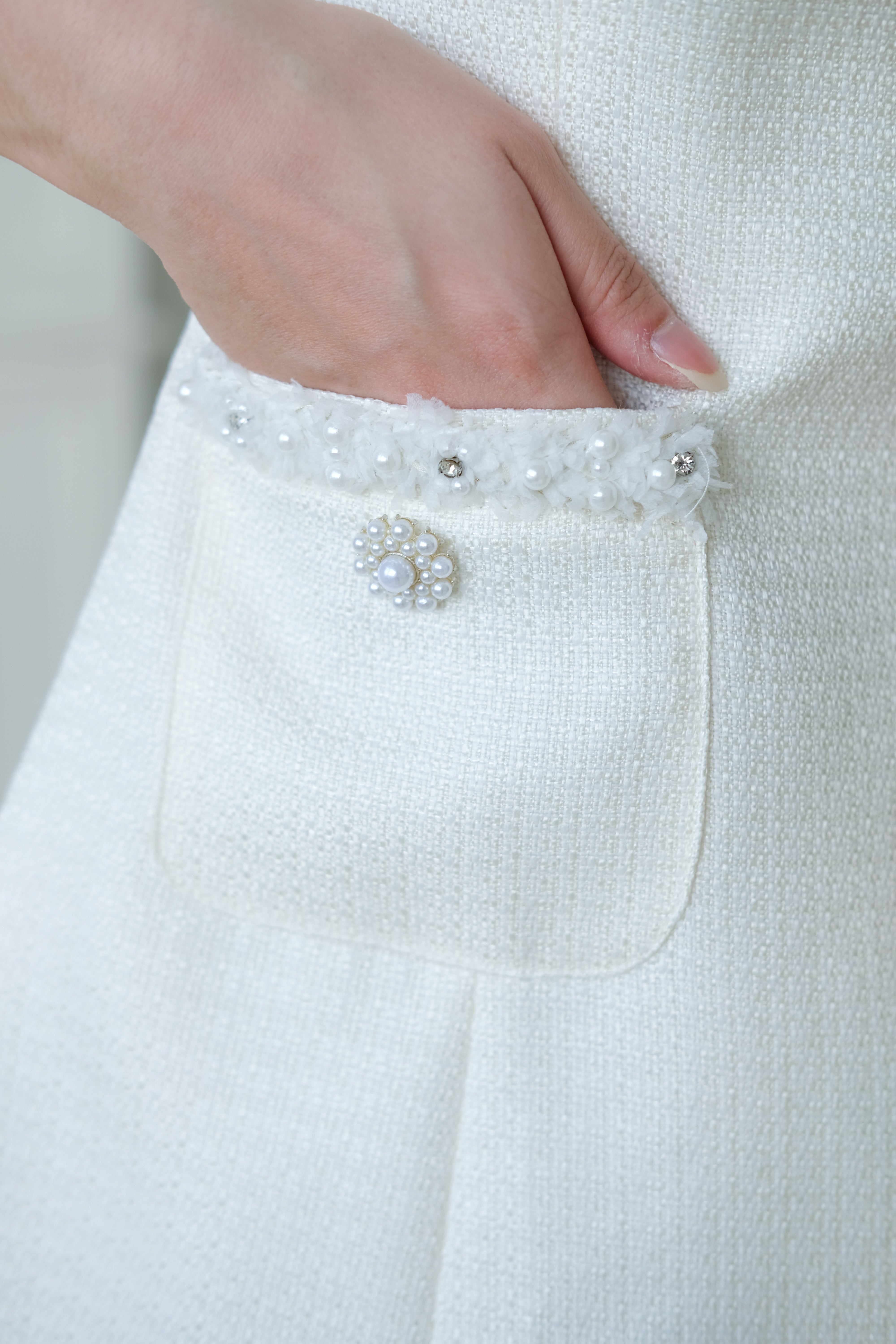 Lenora Tweed Vintage Dress (Cream)