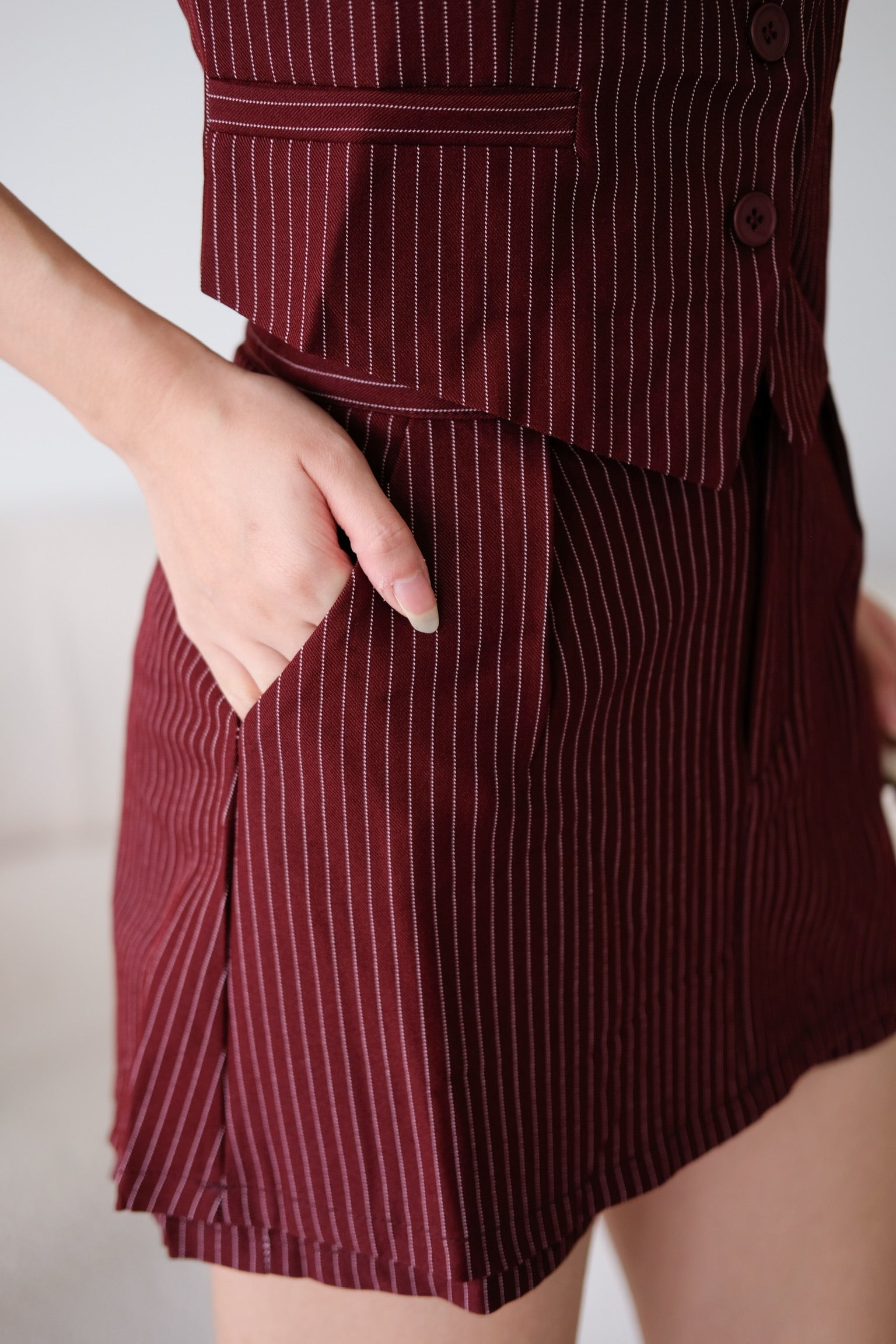 Monroe Pinstripe Vest Set (Maroon)