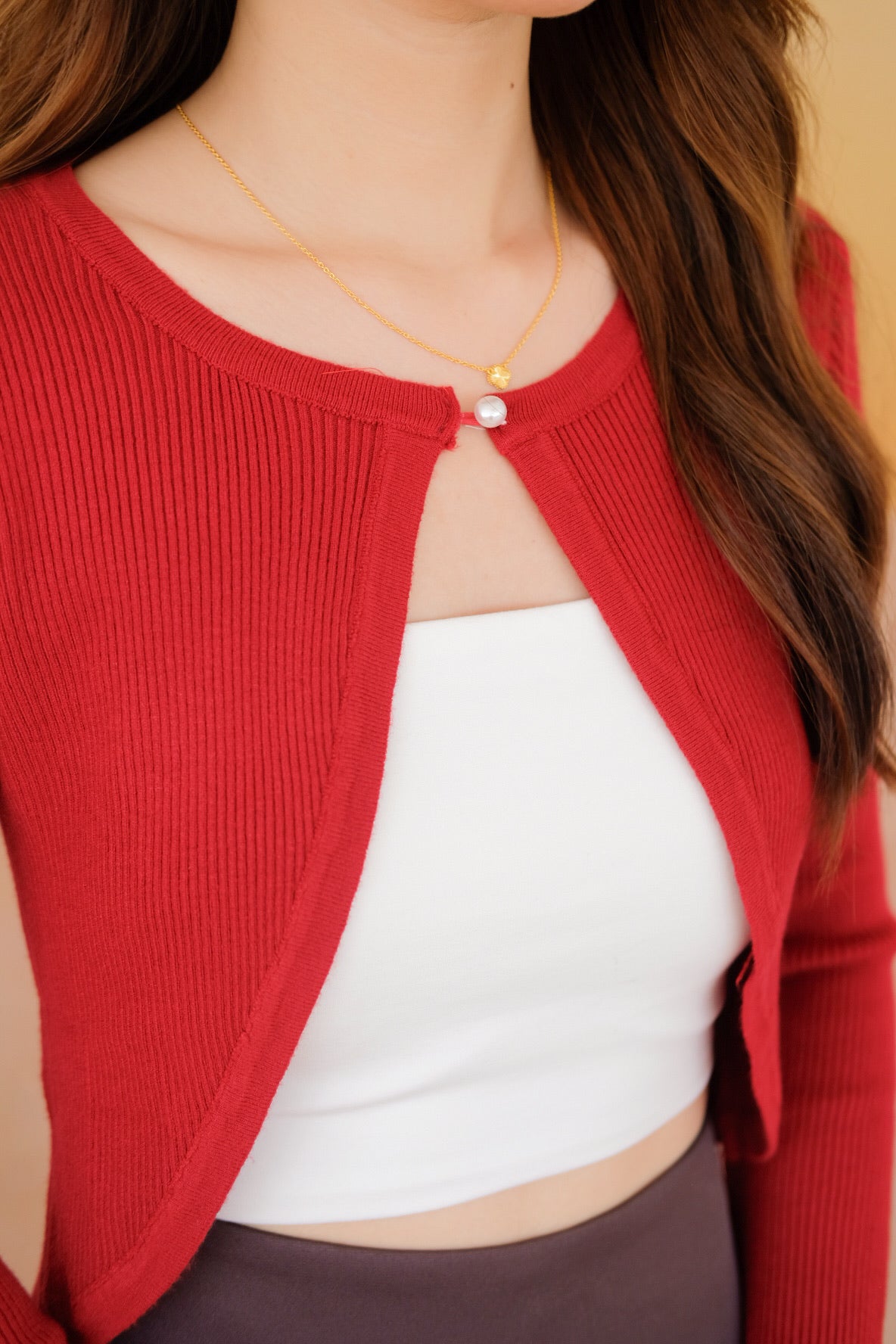 Corrine Bell Sleeves Cropped Cardigan (Wine)
