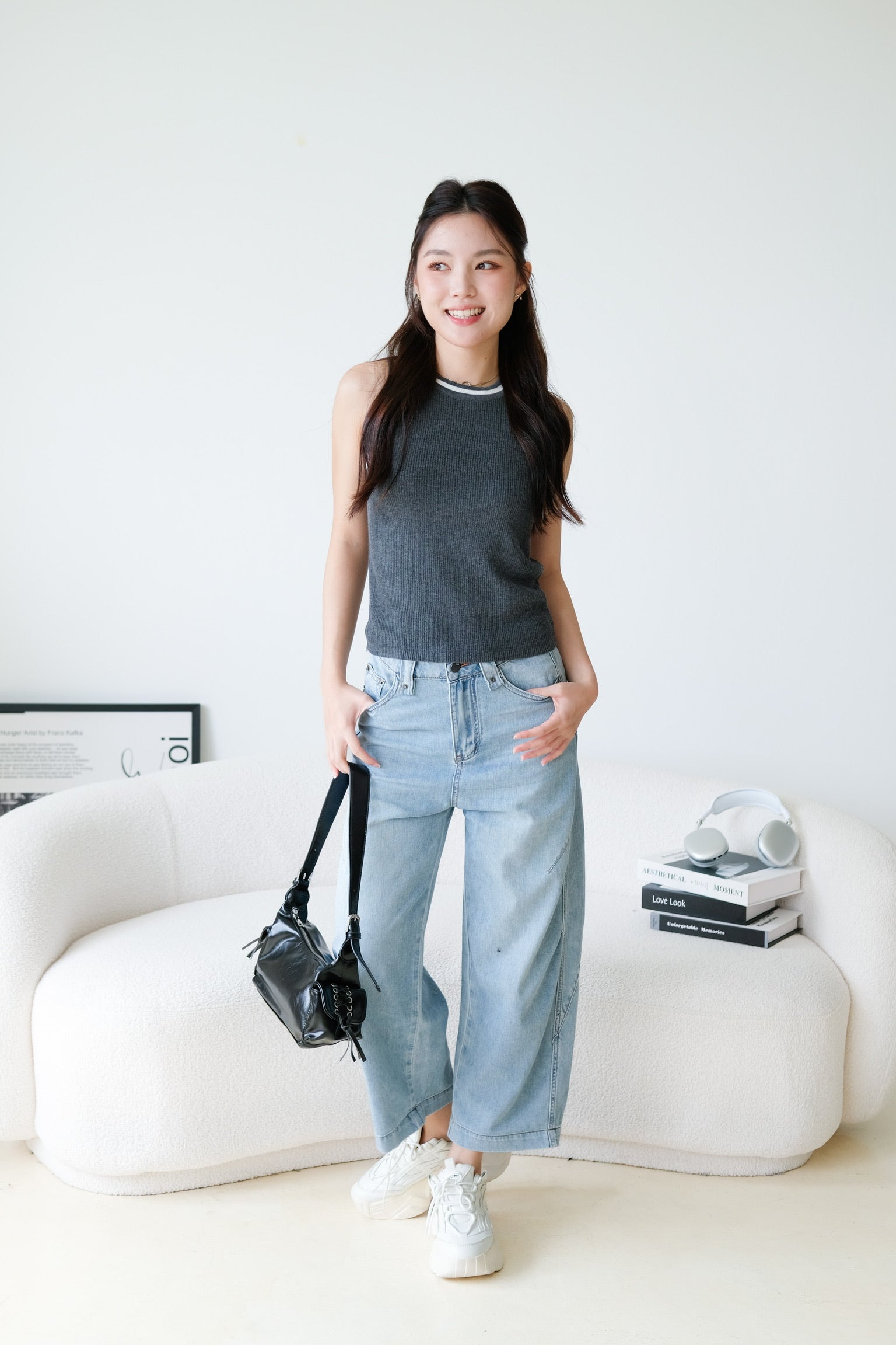 Kyara Contrast Knit Tank Top (Grey)