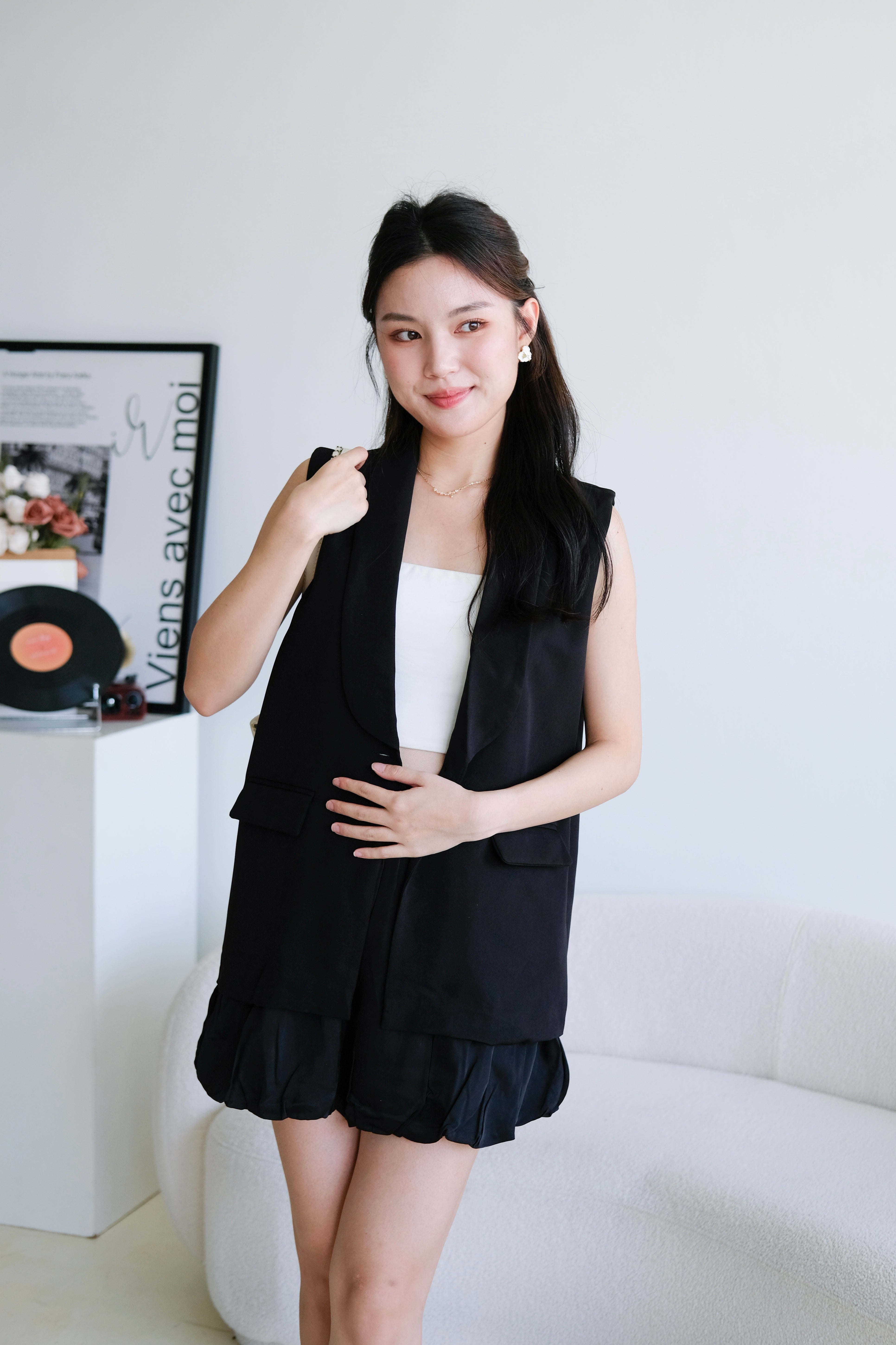 Zora Blazer Long Vest (Black)
