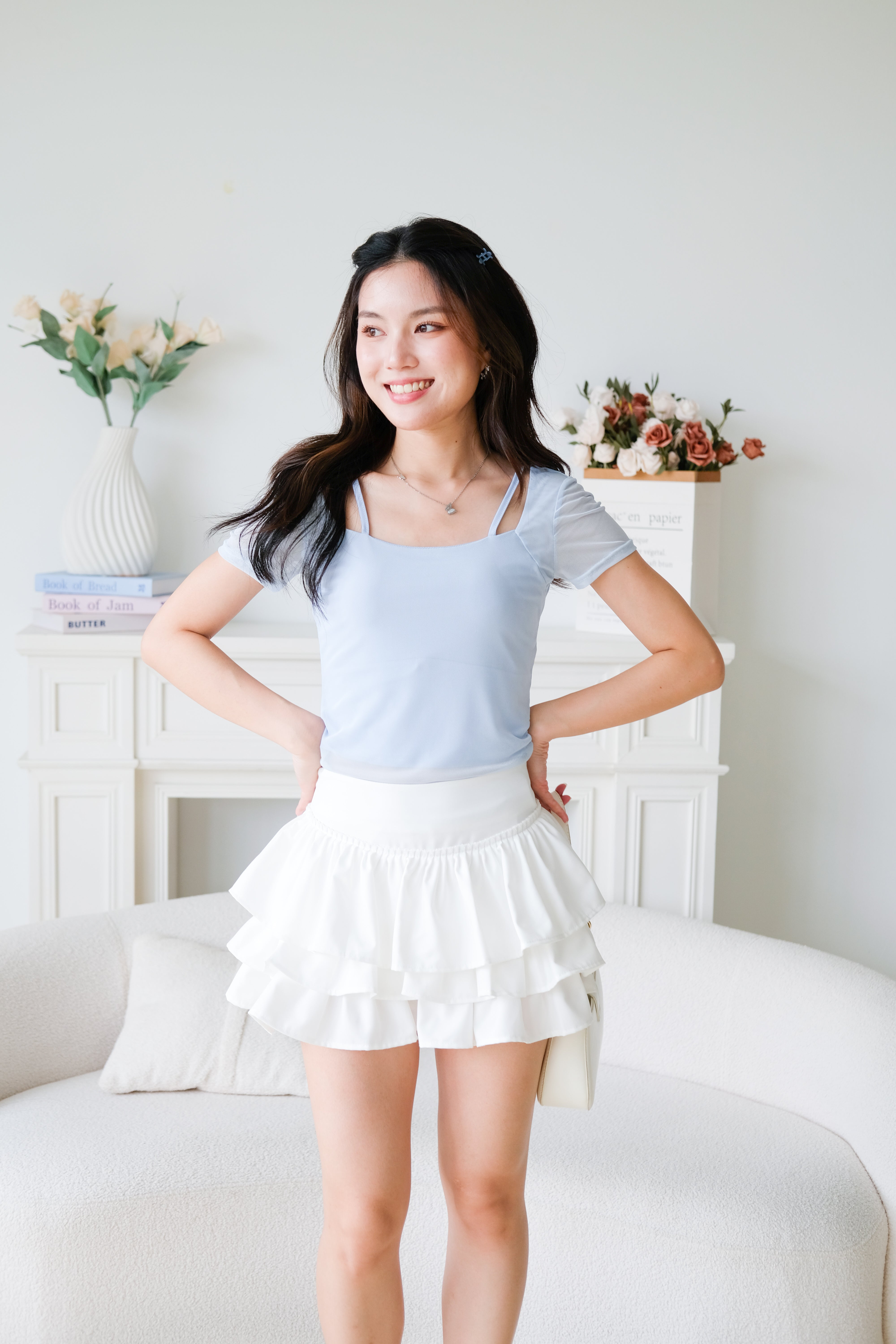 Giana Mesh Stretchy Padded Top (Ocean Blue)