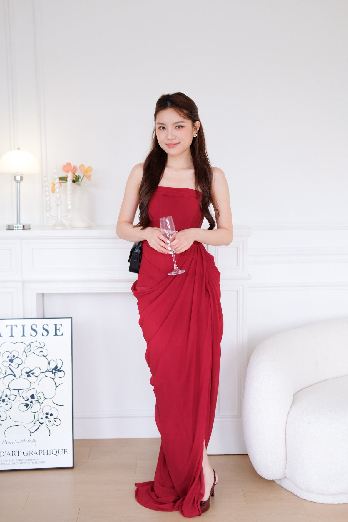 Seraphina Tube Corset Slit Maxi Dress (Red)