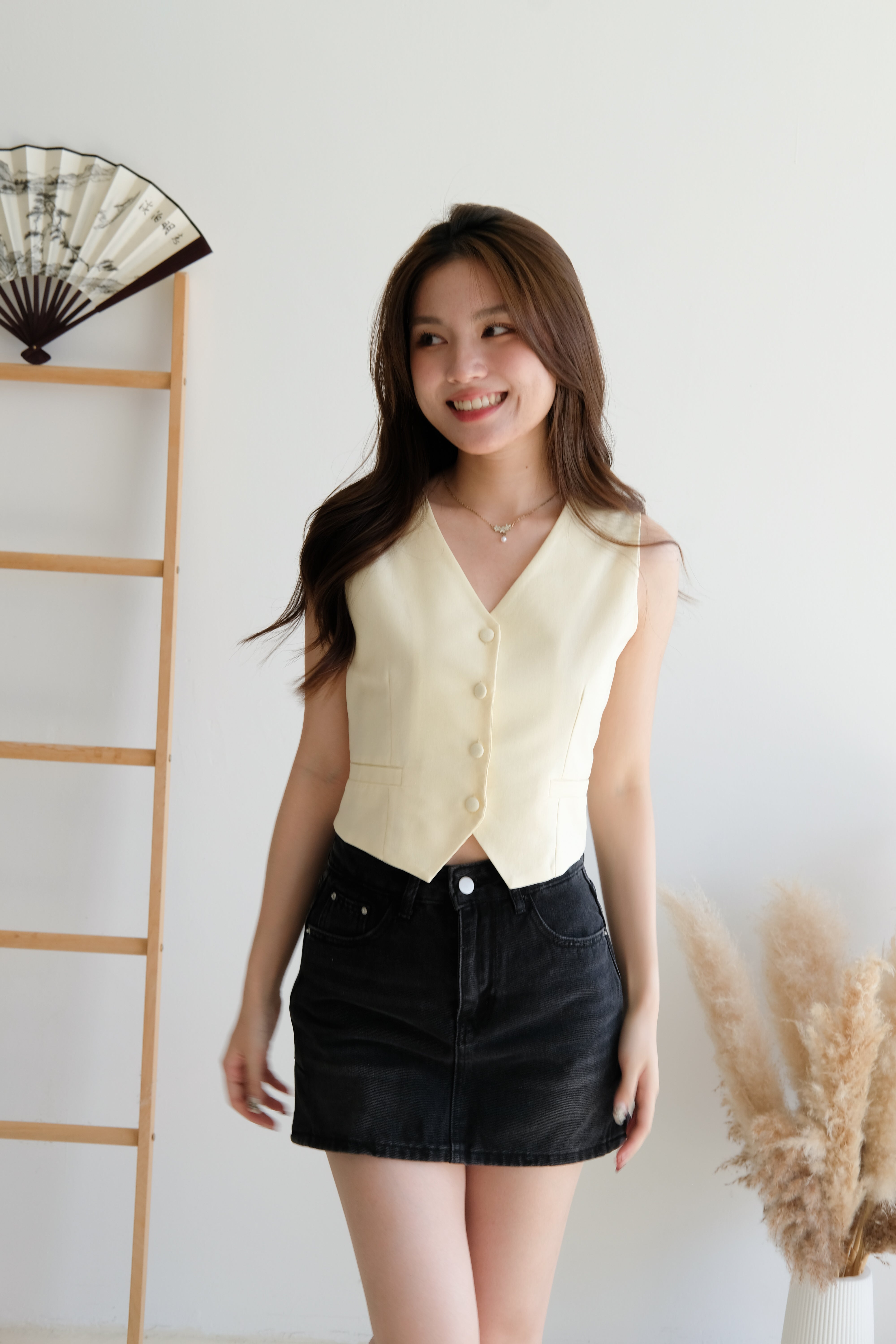 Francine Muji Linen Vest (Pale Yellow)