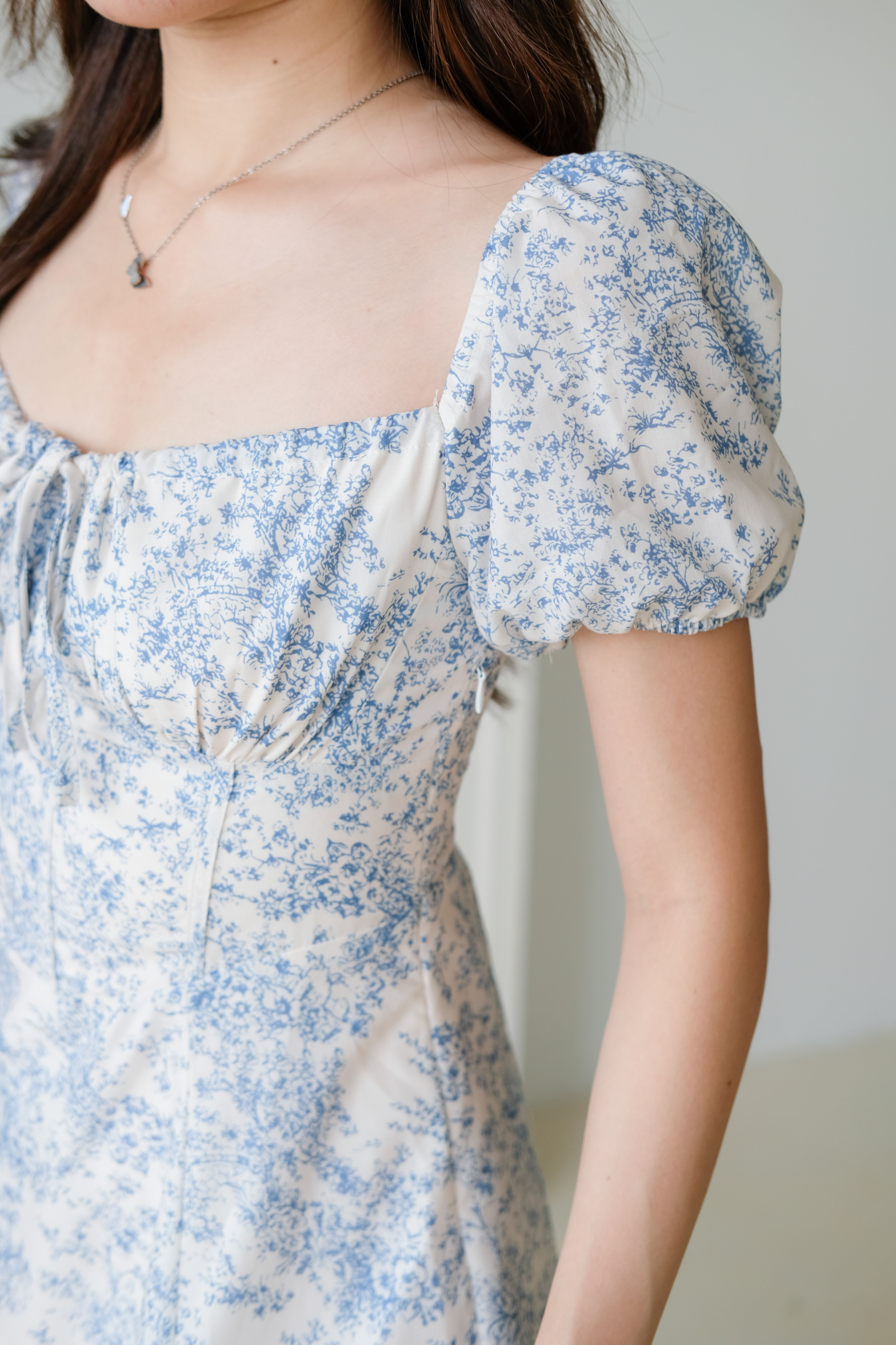 Daphne Ruched Porcelain Maxi Dress (Sky Blue)