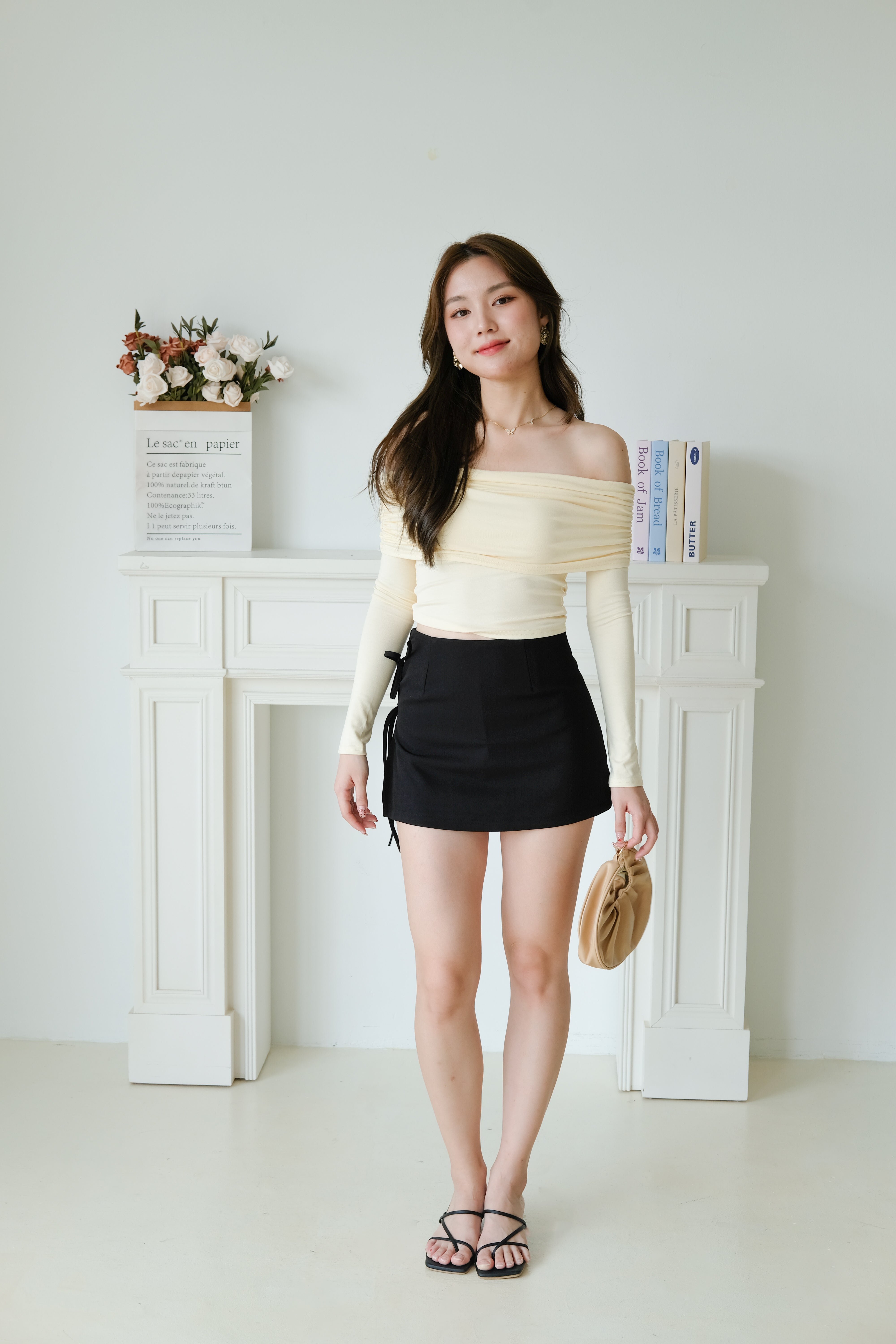 Juliette Overlap Off Shoulder Top (Pale Yellow)