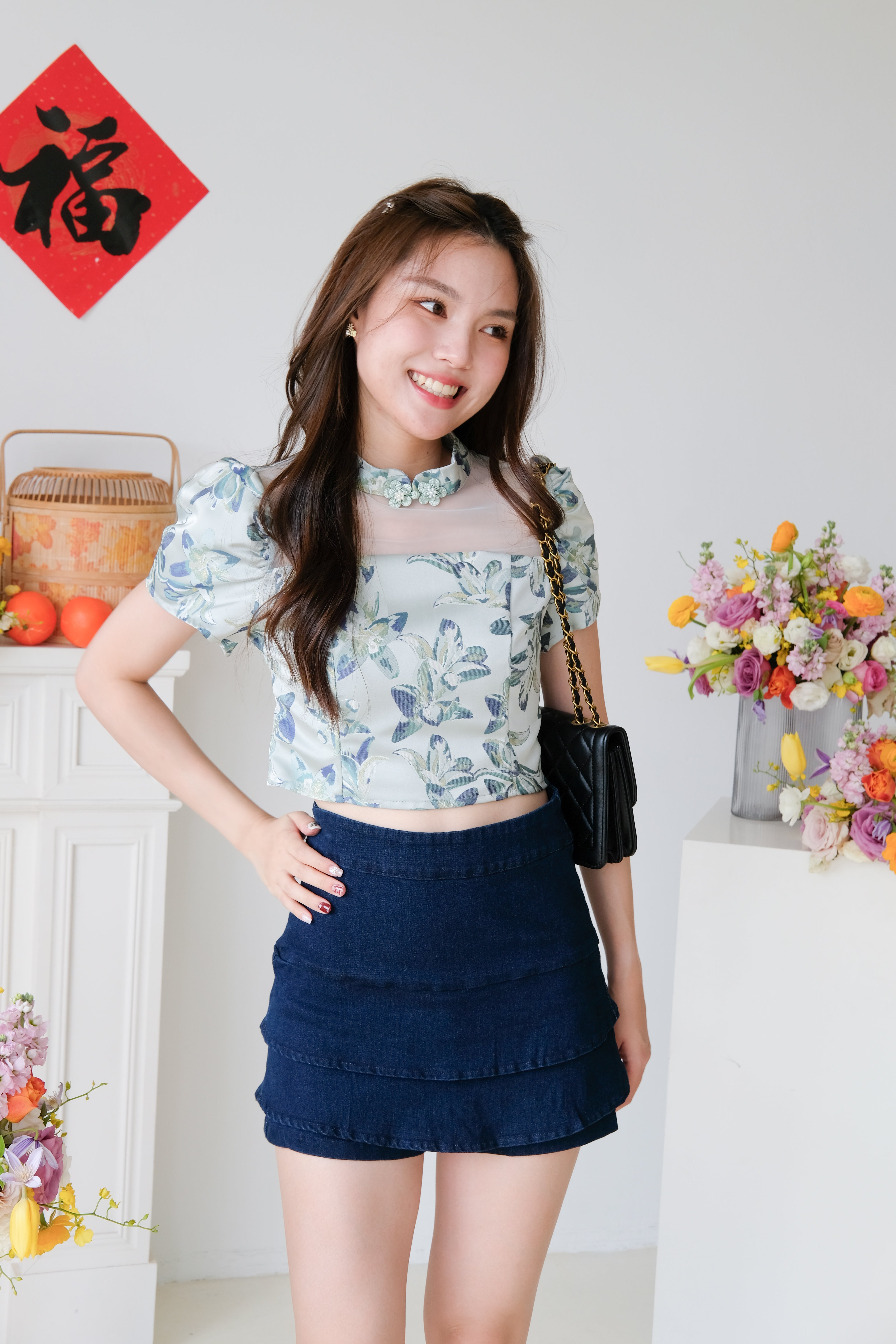 Yan Sleeve Cheongsam Top (Blue)