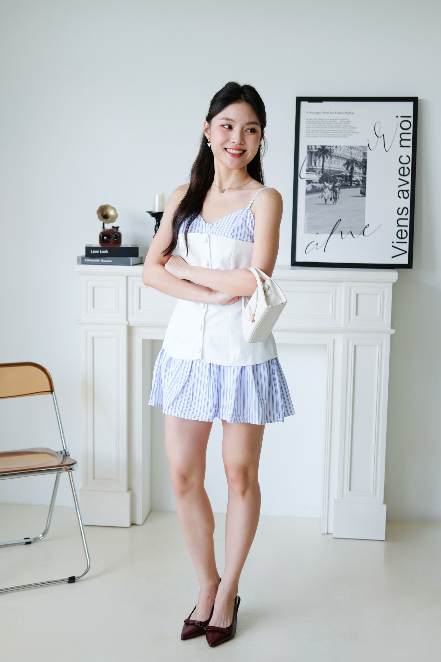 Camie Stripes Contrast Dress (White Blue Stripes)