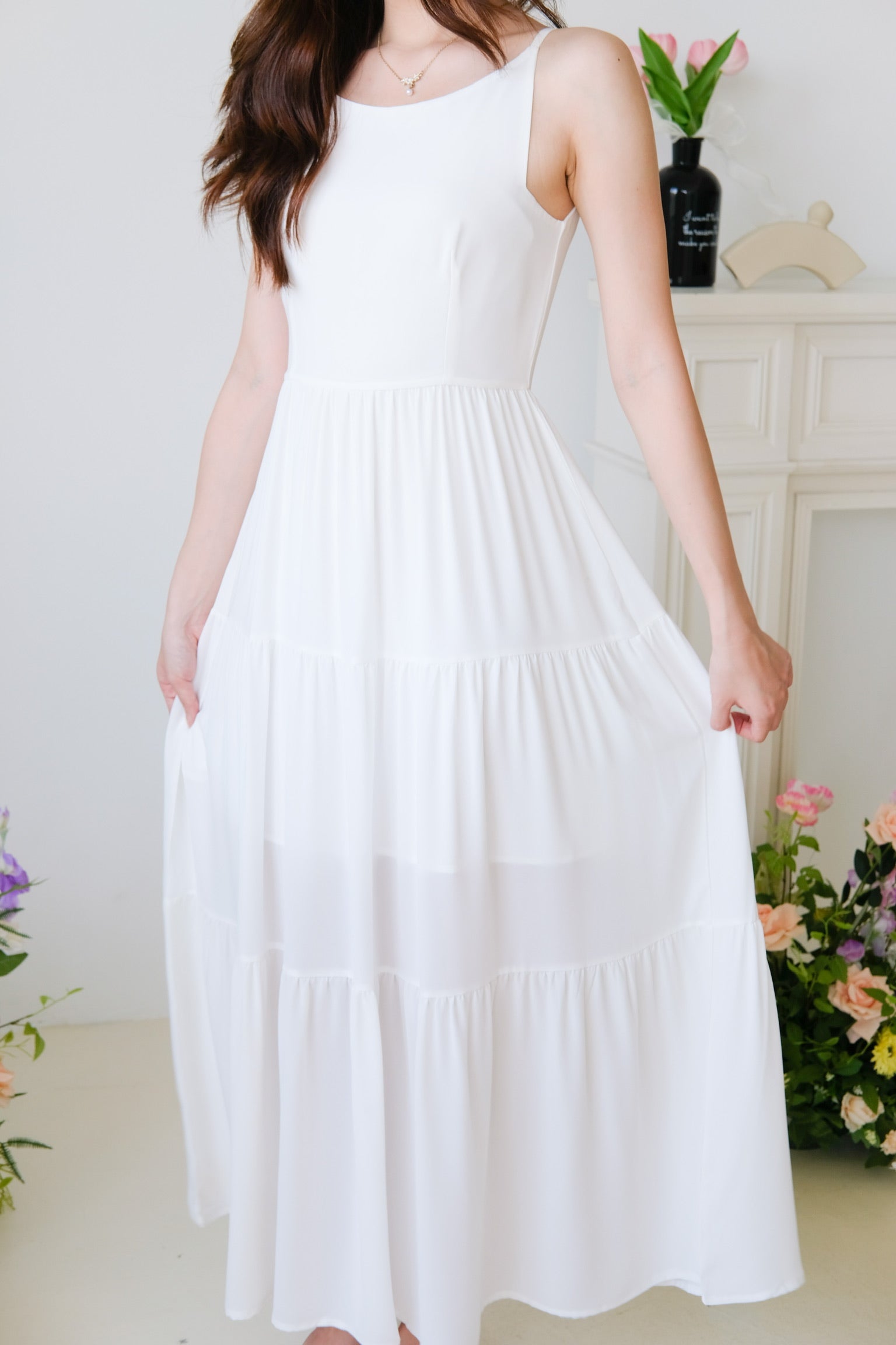 Bernice Boatneck Tiered Maxi Dress (White)